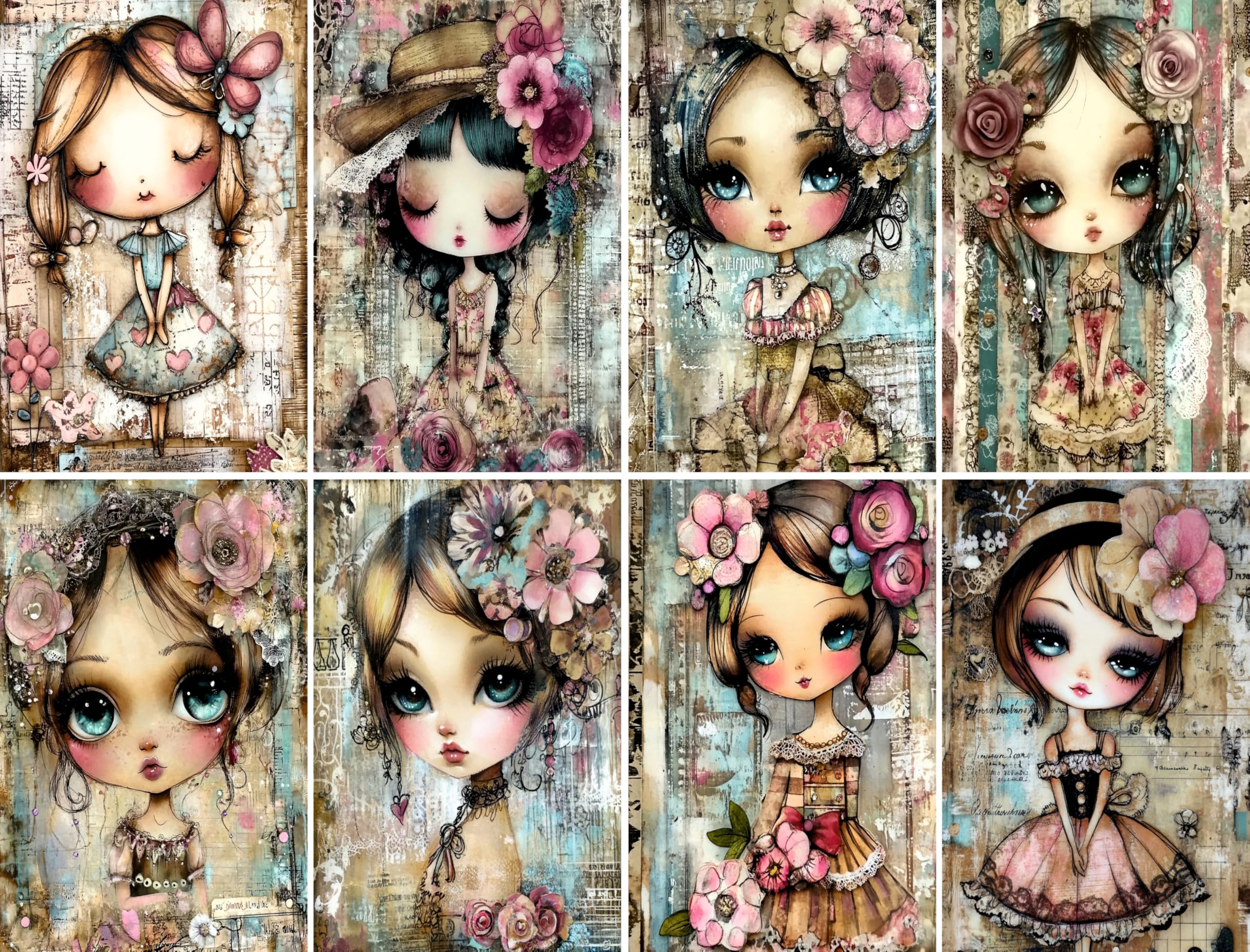Big Eyed Girls Rice Papers, 20 x 26.5cm (6 Sheets) – Decoupage Paper 6x Designs for Collage, Mixed Media, Card Making & Crafts, Decoupage by CRAFT KREATIVELY