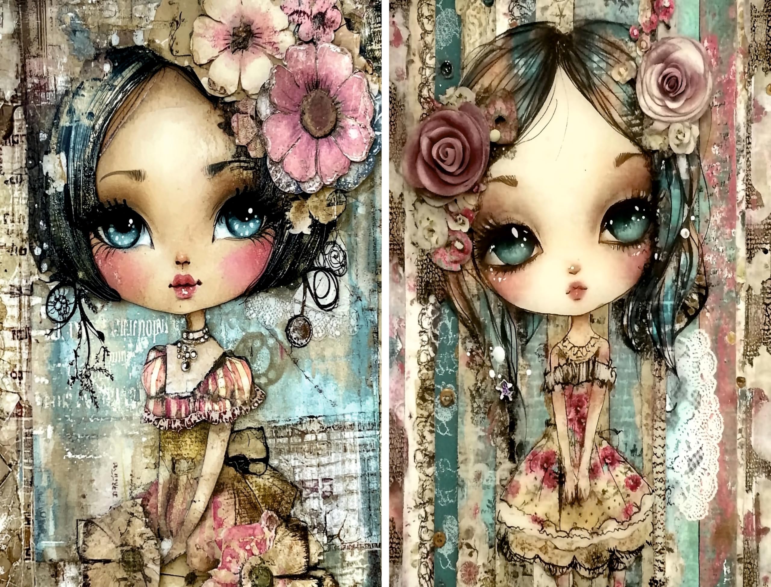 Big Eyed Girls Rice Papers, 20 x 26.5cm (6 Sheets) – Decoupage Paper 6x Designs for Collage, Mixed Media, Card Making & Crafts, Decoupage by CRAFT KREATIVELY