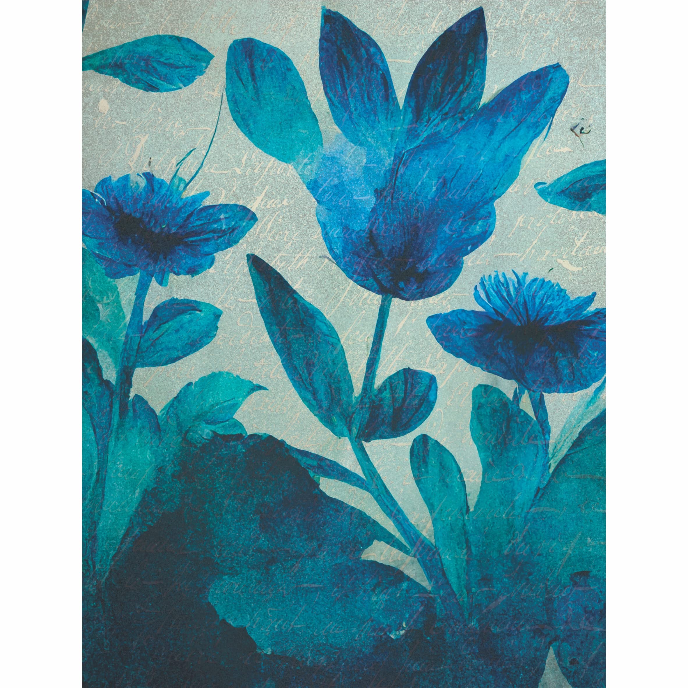 Blue Flower Rice Paper, 20.32 x 26.67 cm - 6 x Different Printed Mulberry Paper Images 30gsm Visible Fibres for Decoupage Crafts Mixed Media Collage Art
