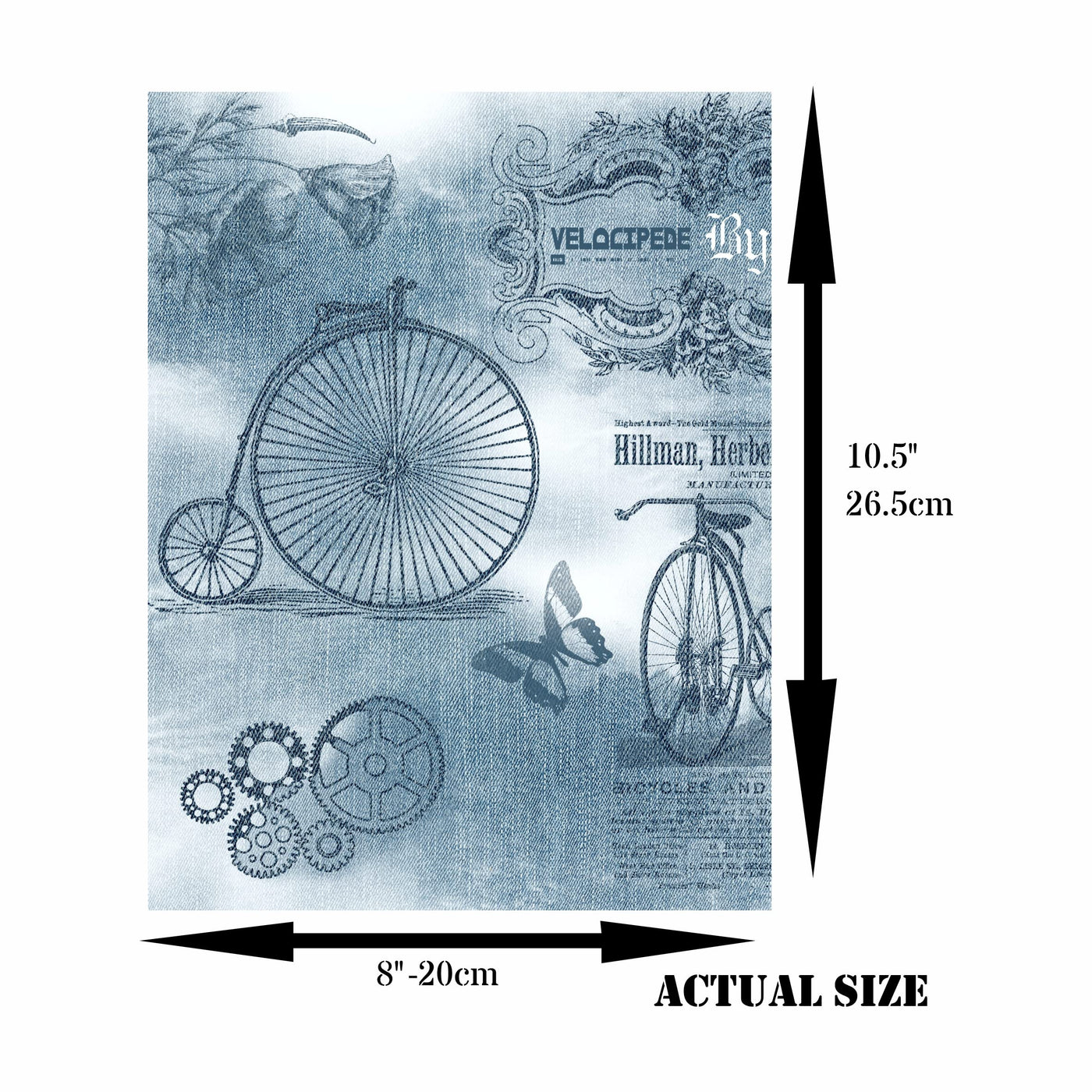 Denim Steampunk Mulberry Rice Paper, 20.5 x 26.5cm - 6 x Different Printed Mulberry Paper Images 30gsm Visible Fibres for Decoupage Crafts Mixed Media Collage Art