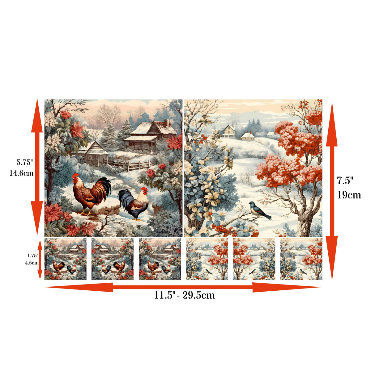 Winter Farm Decoupage Rice Papers, 8 x 11.5 inch (A4) - 4 Sheets | 32 Pieces | 8 Unique Designs | Versatile Christmas Designs for Art Projects & Crafting by CRAFT KREATIVELY