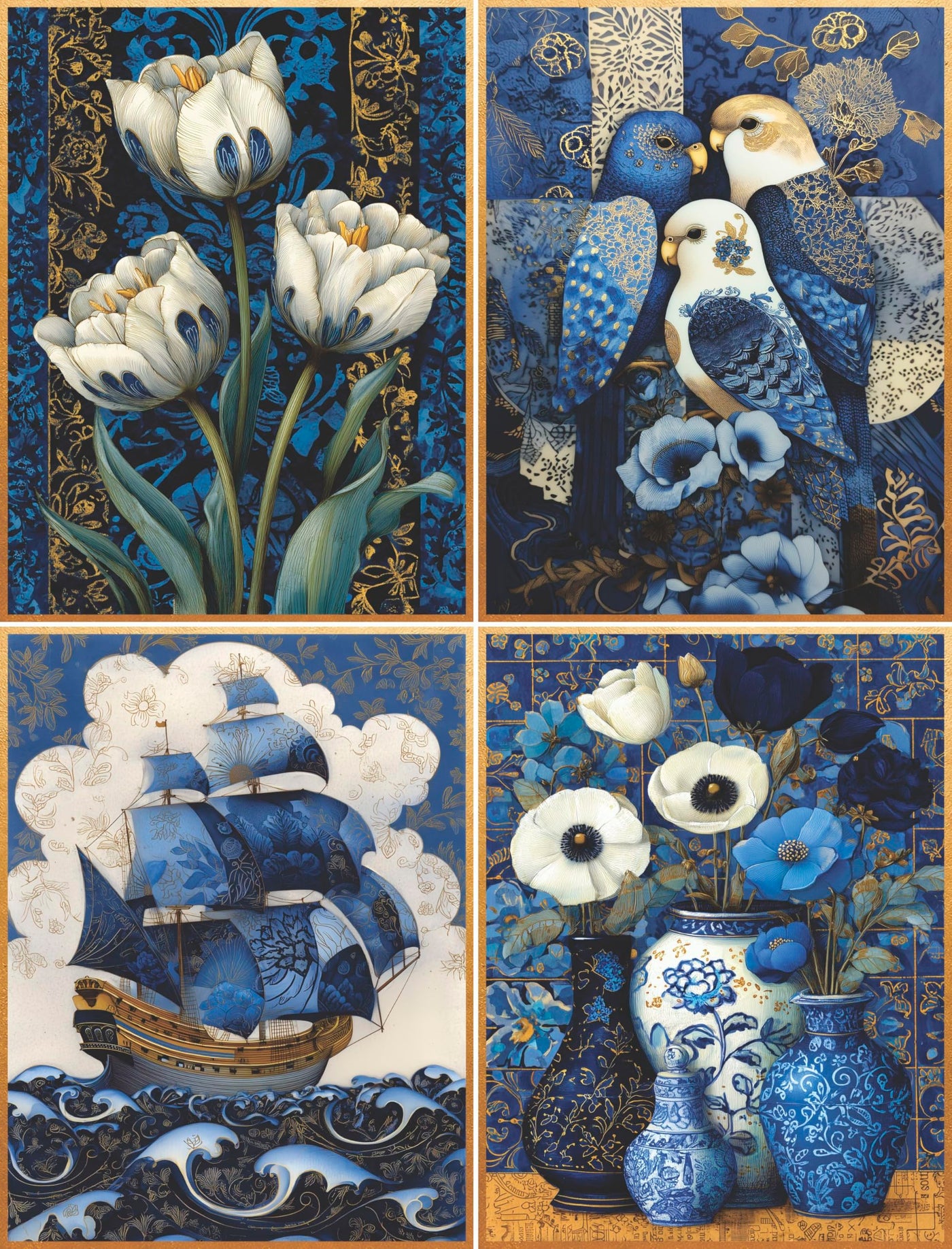 Decoupage Rice Papers - 6 Pieces | 6 Unique Designs | Versatile Decoupage Designs for Art Projects & Crafting by CRAFT KREATIVELY (Golden)