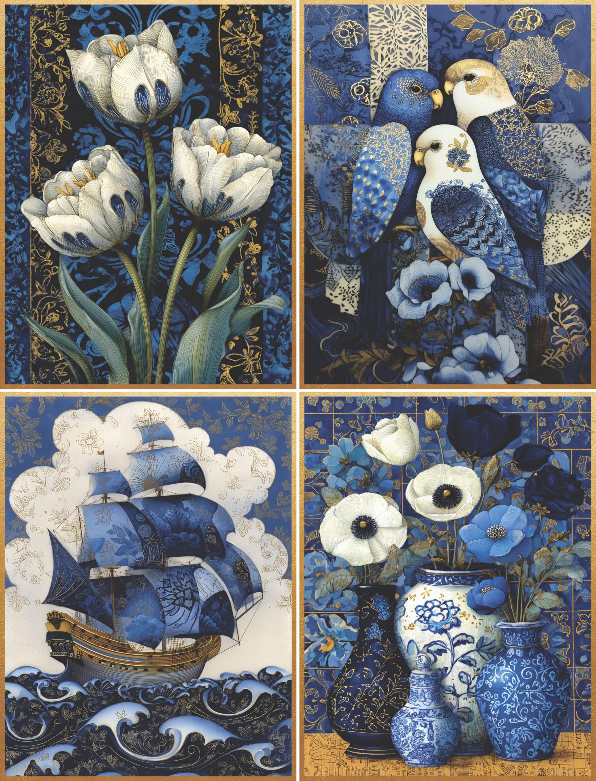 Decoupage Rice Papers - 6 Pieces | 6 Unique Designs | Versatile Decoupage Designs for Art Projects & Crafting by CRAFT KREATIVELY (Golden)