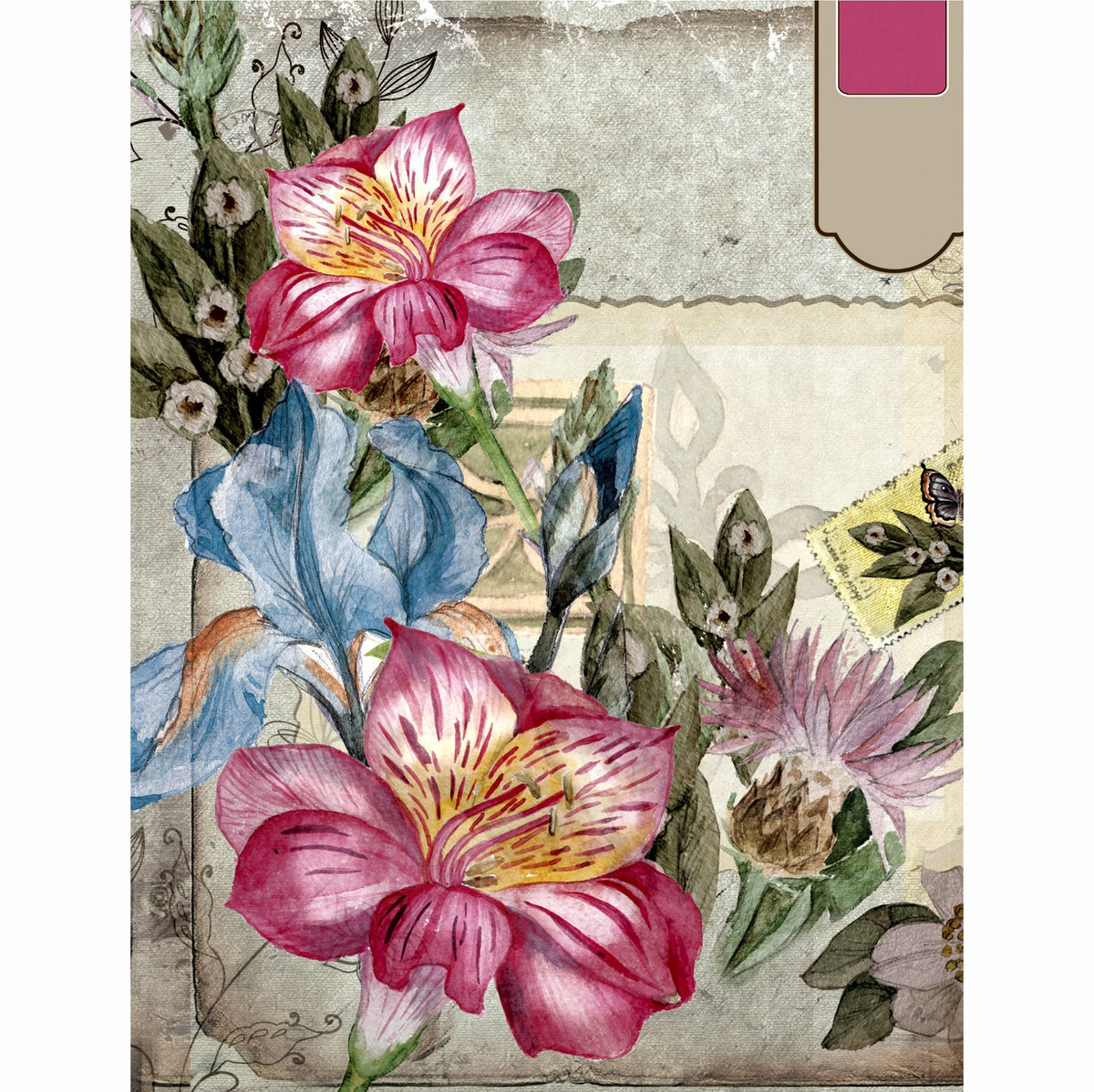 Floral Postcard Rice Paper, 20.32 x 26.67 cm - 6 x Different Printed Mulberry Paper Images 30gsm Visible Fibres for Decoupage Crafts Mixed Media Collage Art