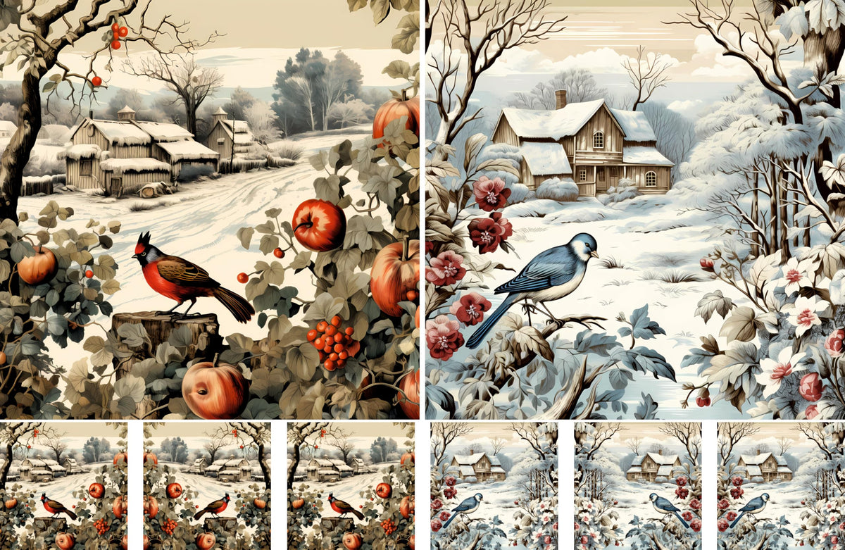Winter Farm Decoupage Rice Papers, 8 x 11.5 inch (A4) - 4 Sheets | 32 Pieces | 8 Unique Designs | Versatile Christmas Designs for Art Projects & Crafting by CRAFT KREATIVELY