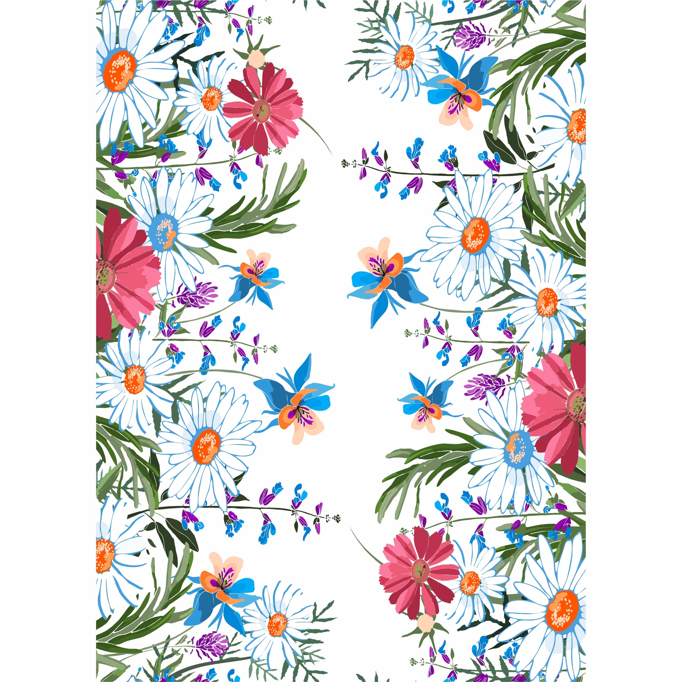 Daisy Border Rice Paper, 29.21 x 40.64 cm - 3 sheets Printed Mulberry Paper Border Images 36gsm Visible Fibres to Decoupage Furniture Renovation Crafts