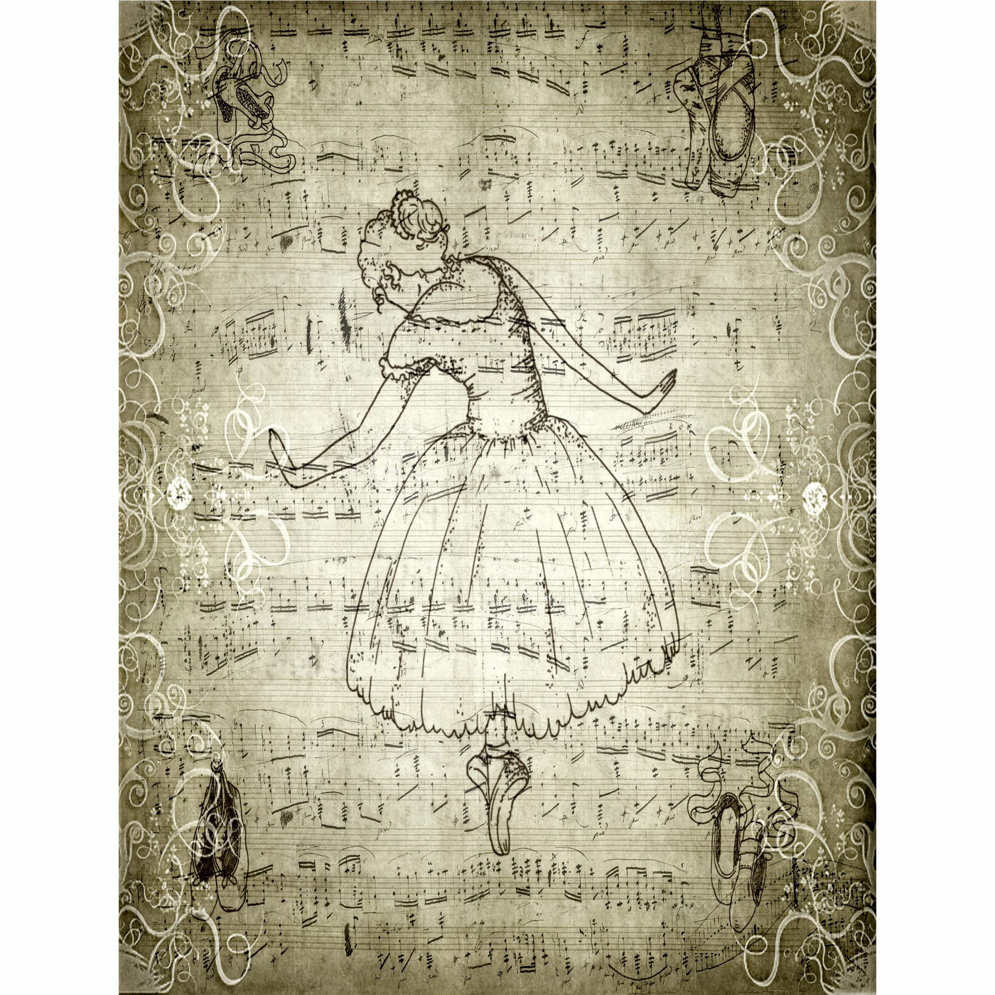Ballet Background Mulberry Rice Paper, 20.5 x 26.5cm - 6 x Different Printed Mulberry Paper Images 30gsm Visible Fibres for Decoupage Crafts Mixed Media Collage Art