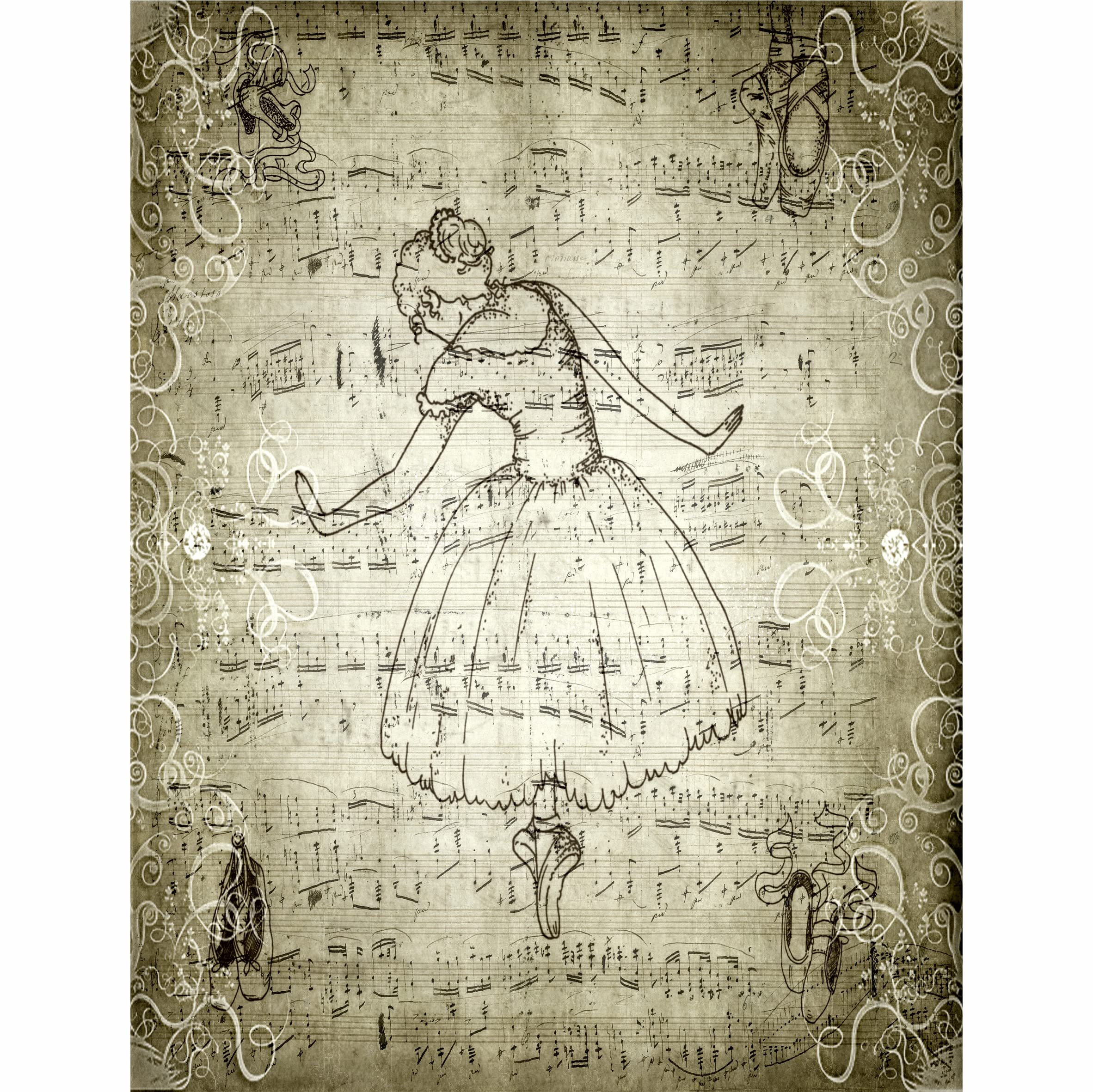 Ballet Background Mulberry Rice Paper, 20.5 x 26.5cm - 6 x Different Printed Mulberry Paper Images 30gsm Visible Fibres for Decoupage Crafts Mixed Media Collage Art