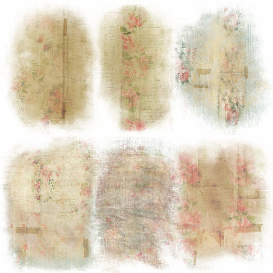 Rose Wallpaper Overlay Rice Paper, 20.32 x 26.67 cm - 6 x Different Printed Mulberry Paper Images 30gsm Visible Fibres for Decoupage Crafts Mixed Media Collage Art