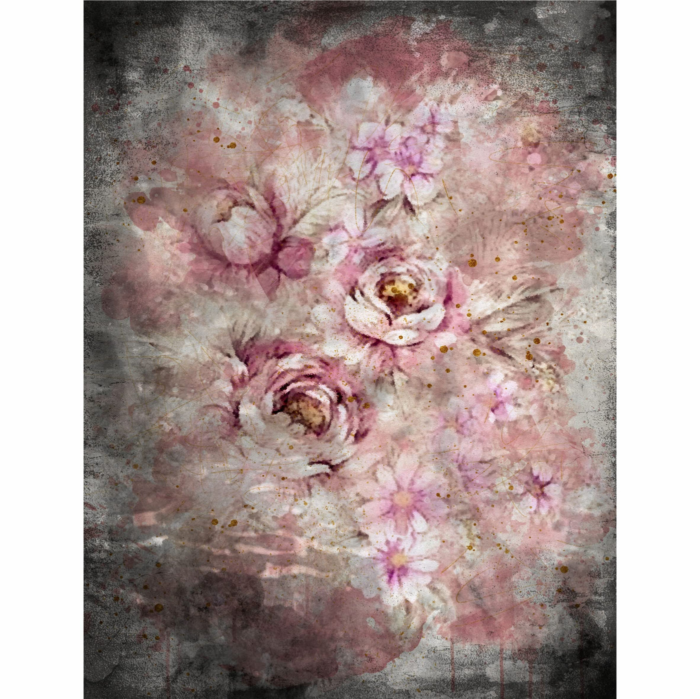 Distressed Bouquet Rice Paper, 20.32 x 26.67 cm - 6 x Different Printed Mulberry Paper Images 30gsm Visible Fibres for Decoupage Crafts Mixed Media Collage Art