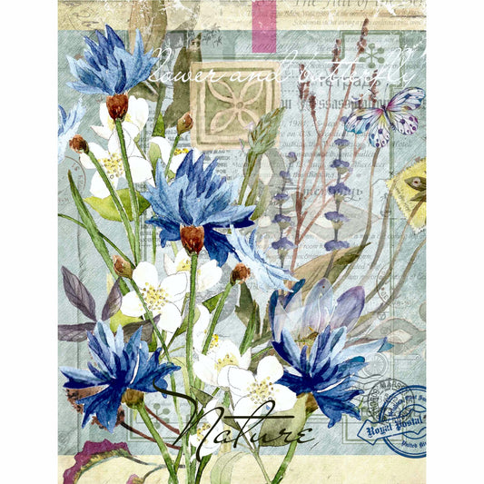 Floral Postcard Rice Paper, 20.32 x 26.67 cm - 6 x Different Printed Mulberry Paper Images 30gsm Visible Fibres for Decoupage Crafts Mixed Media Collage Art