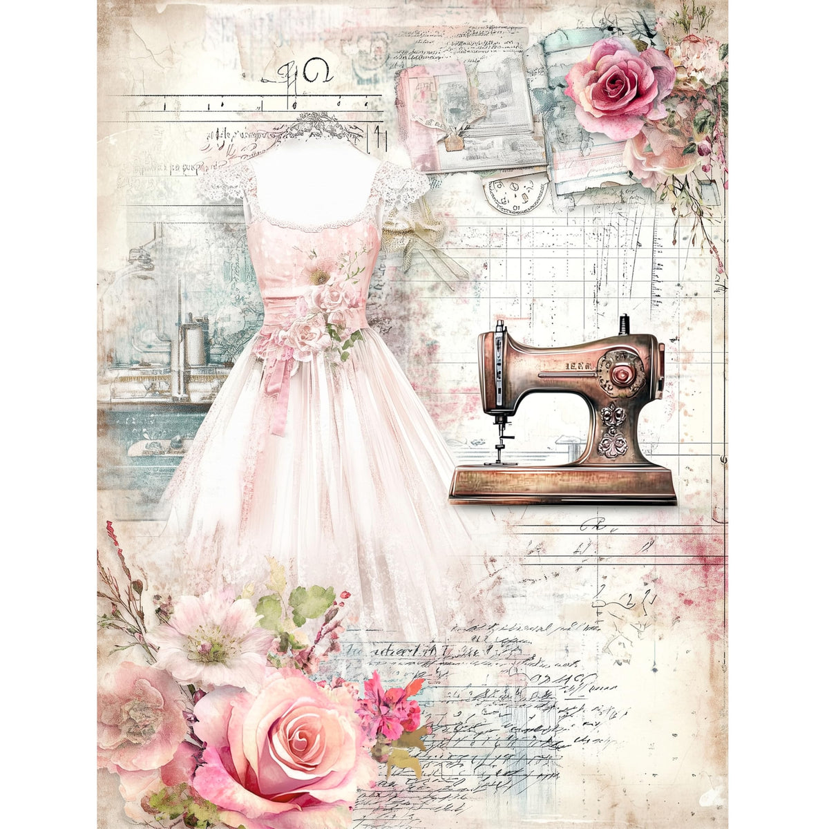 Sewing Rice Papers – Decoupage Paper Design for Furniture, Mixed Media, Cards & Crafts, Decoupage by CRAFT KREATIVELY