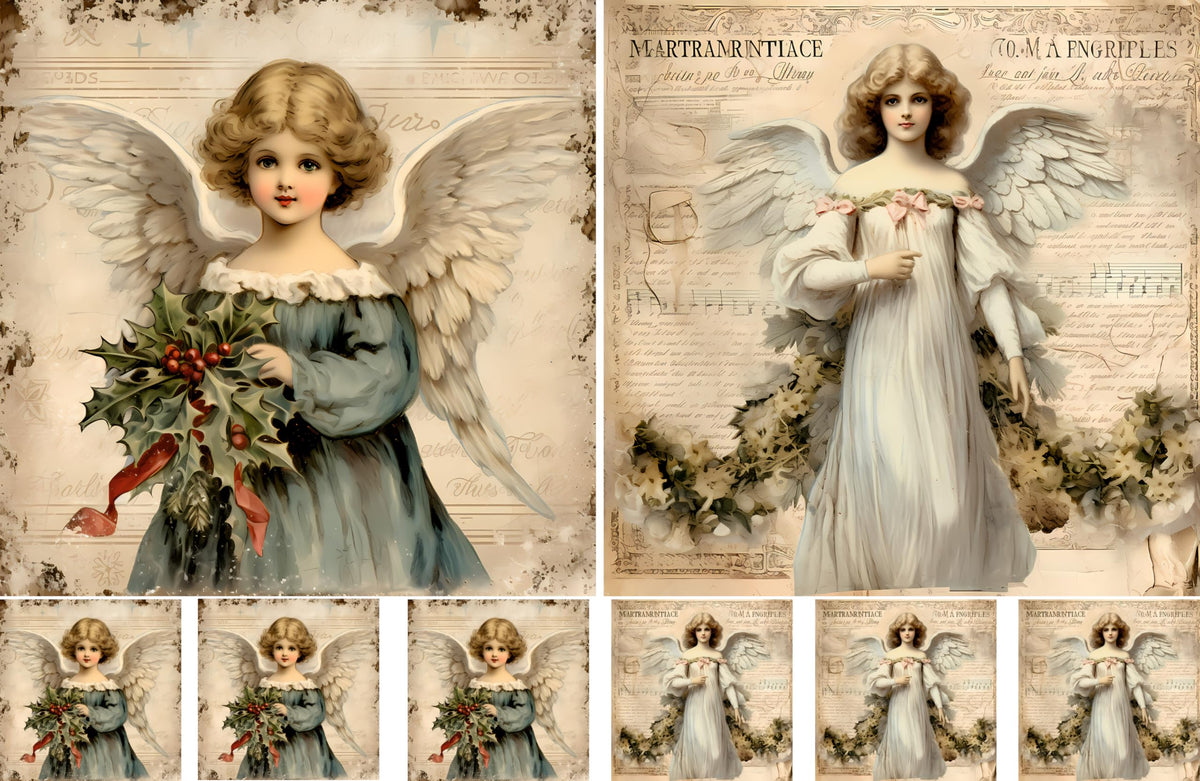 Vintage Angels Decoupage Rice Papers, 8 x 11.5 inch (A4) - 4 Sheets | 32 Pieces | 8 Unique Designs | Versatile Christmas Designs for Art Projects & Crafting by CRAFT KREATIVELY