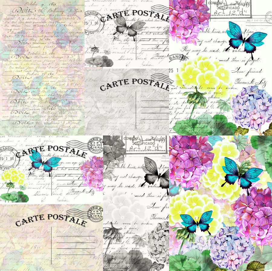 Aqua Butterfly Mulberry Rice Paper, 20.5 x 26.5cm - 6 x Different Printed Mulberry Paper Images 30gsm Visible Fibres for Decoupage Crafts Mixed Media Collage Art