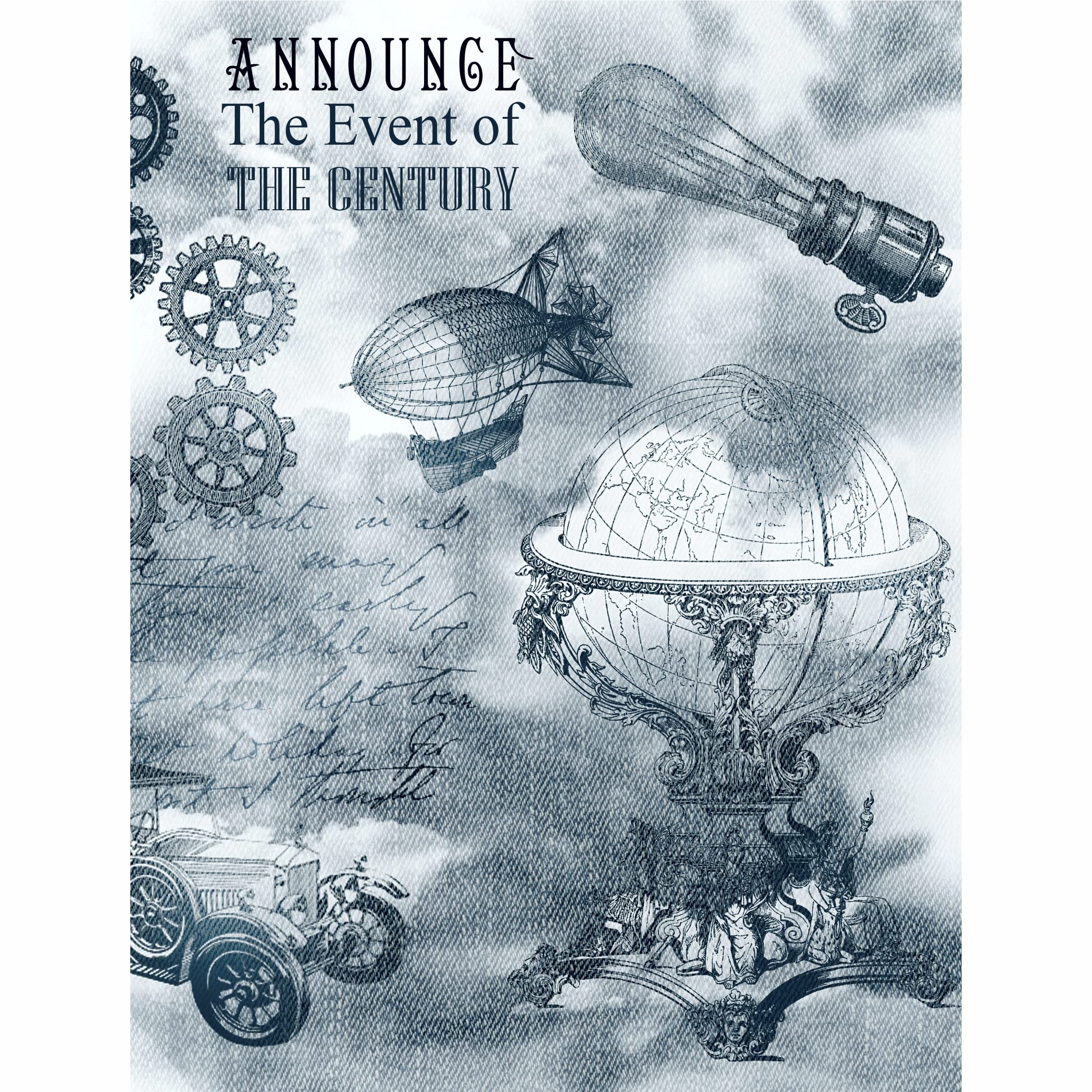 Denim Steampunk Mulberry Rice Paper, 20.5 x 26.5cm - 6 x Different Printed Mulberry Paper Images 30gsm Visible Fibres for Decoupage Crafts Mixed Media Collage Art