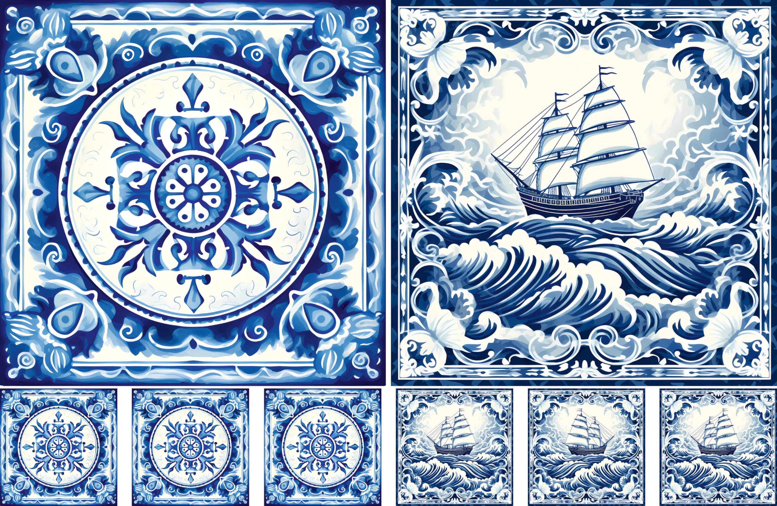 Delft Tiles Decoupage Rice Papers, 8 x 11.5 inch (A4) - 4 Sheets | 32 Pieces | 8 Unique Designs | Versatile Christmas Designs for Art Projects & Crafting by CRAFT KREATIVELY