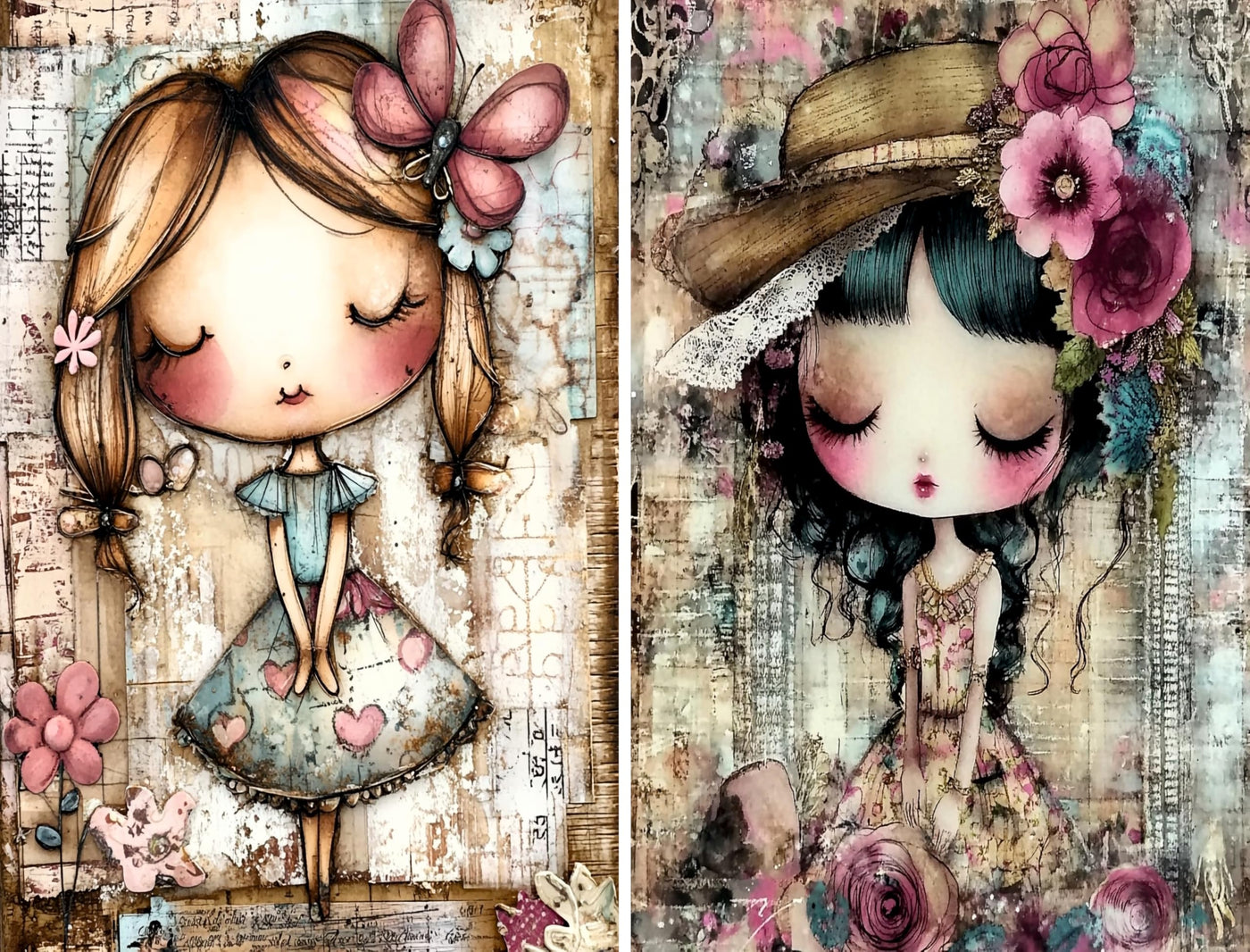 Big Eyed Girls Rice Papers, 20 x 26.5cm (6 Sheets) – Decoupage Paper 6x Designs for Collage, Mixed Media, Card Making & Crafts, Decoupage by CRAFT KREATIVELY