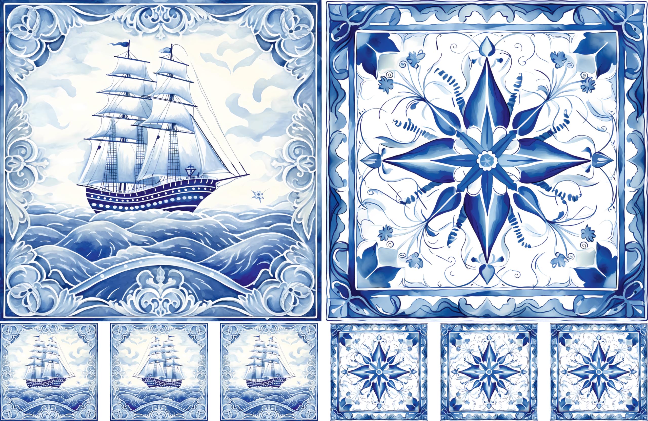 Delft Tiles Decoupage Rice Papers, 8 x 11.5 inch (A4) - 4 Sheets | 32 Pieces | 8 Unique Designs | Versatile Christmas Designs for Art Projects & Crafting by CRAFT KREATIVELY