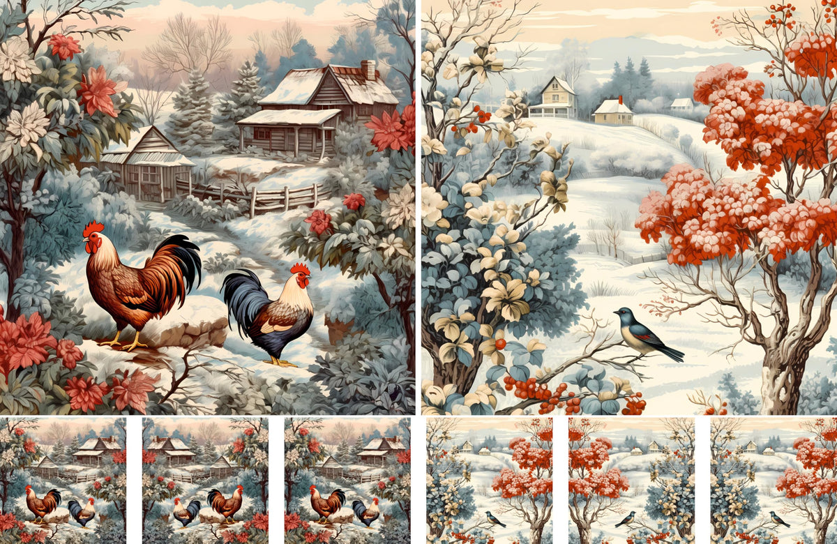 Winter Farm Decoupage Rice Papers, 8 x 11.5 inch (A4) - 4 Sheets | 32 Pieces | 8 Unique Designs | Versatile Christmas Designs for Art Projects & Crafting by CRAFT KREATIVELY