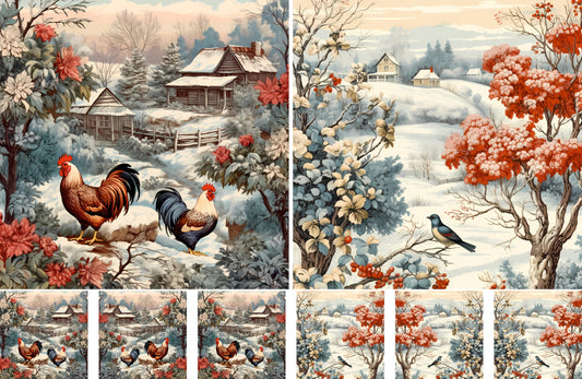 Winter Farm Decoupage Rice Papers, 8 x 11.5 inch (A4) - 4 Sheets | 32 Pieces | 8 Unique Designs | Versatile Christmas Designs for Art Projects & Crafting by CRAFT KREATIVELY
