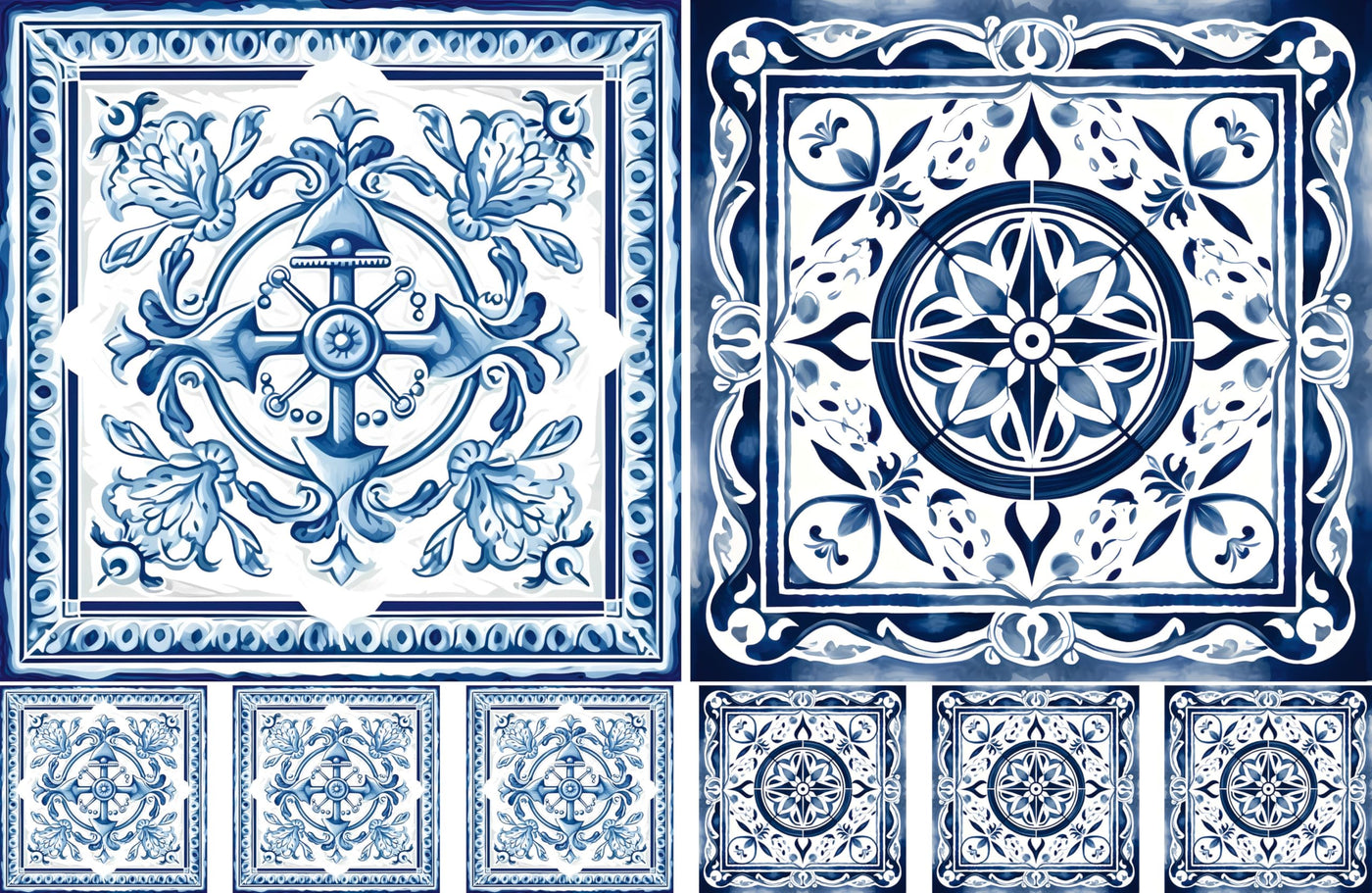 Delft Tiles Decoupage Rice Papers, 8 x 11.5 inch (A4) - 4 Sheets | 32 Pieces | 8 Unique Designs | Versatile Christmas Designs for Art Projects & Crafting by CRAFT KREATIVELY