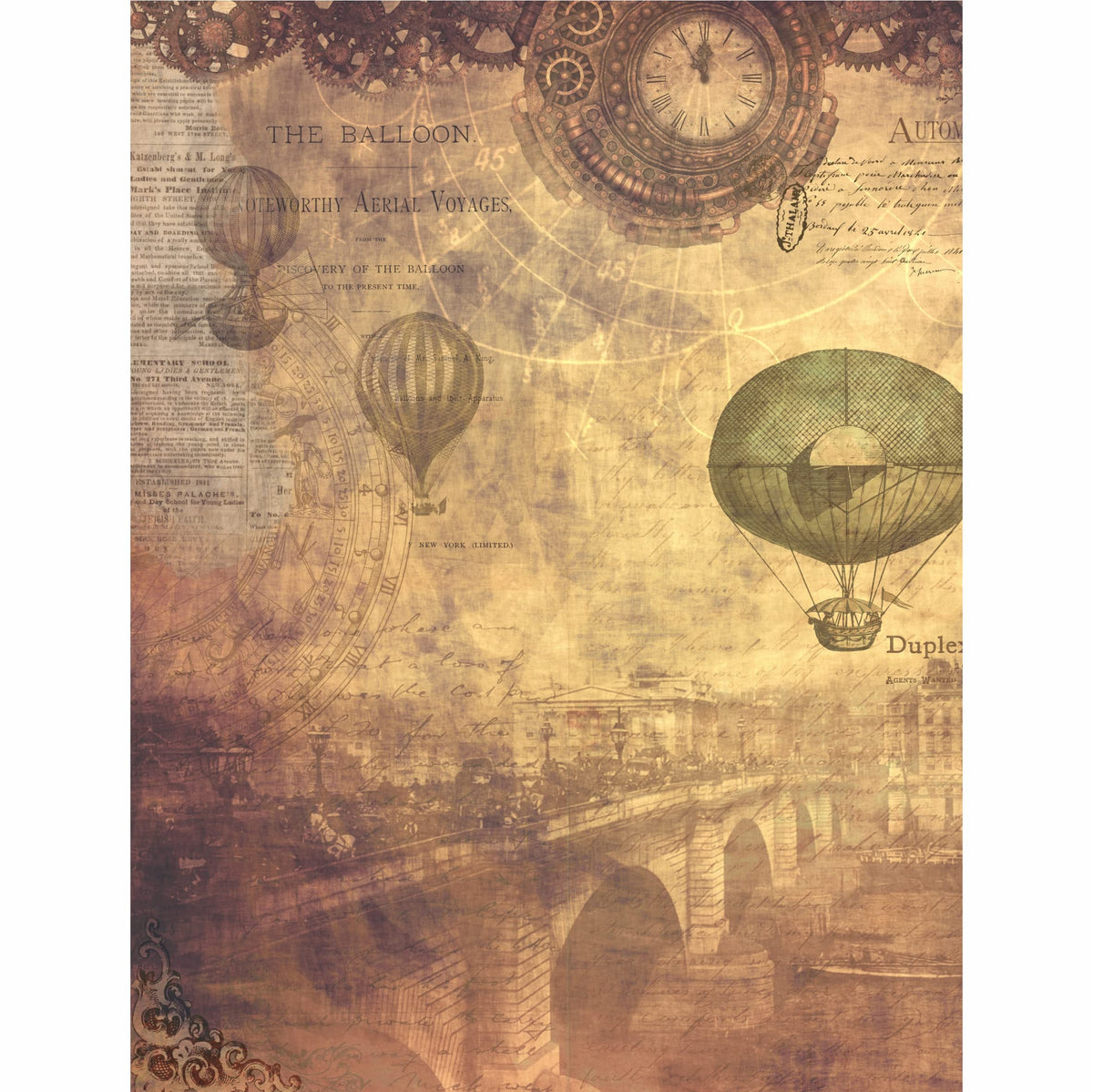 Steampunk Mix Rice Paper, 20.32 x 26.67 cm - 6 x Different Printed Mulberry Paper Images 30gsm Visible Fibres for Decoupage Crafts Mixed Media Collage Art