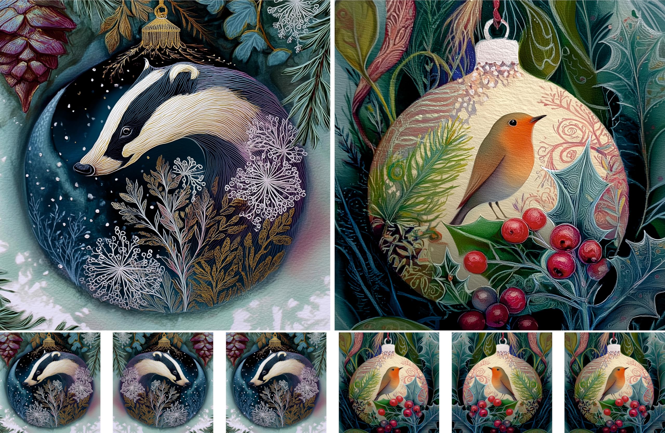 Animal Baubles Decoupage Rice Papers, 8 x 11.5 inch (A4) - 4 Sheets | 32 Pieces | 8 Unique Designs | Versatile Christmas Designs for Art Projects & Crafting by CRAFT KREATIVELY
