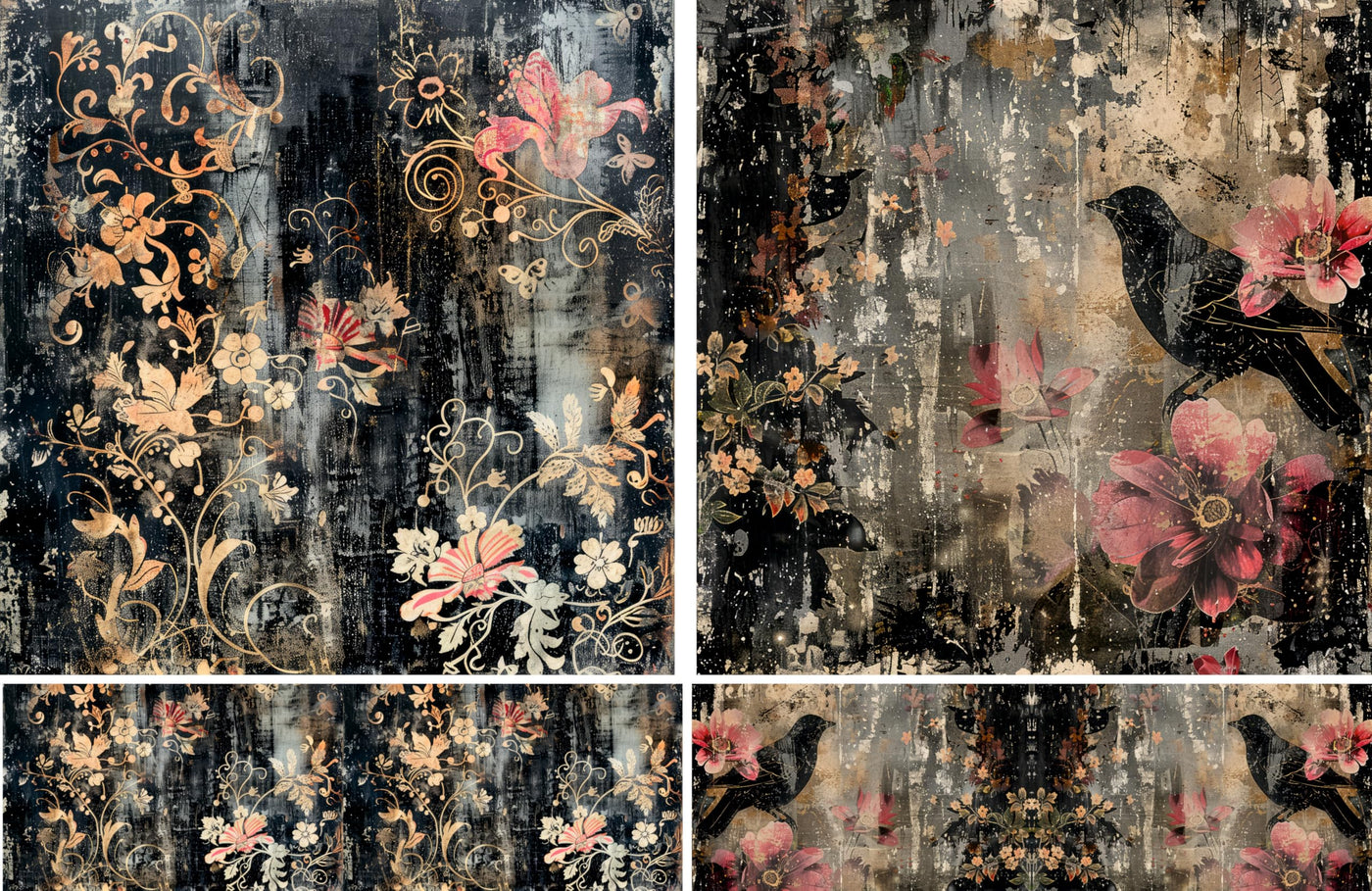 Dark Distressed Decoupage Rice Papers, 8 x 11.5 inch (A4) - 4 Sheets | 16 Pieces | 8 Unique Designs | Versatile Christmas Designs for Art Projects & Crafting by CRAFT KREATIVELY
