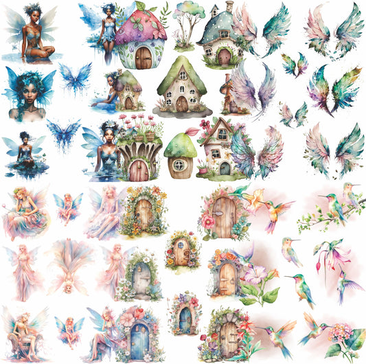 Fairy Theme Mulberry Rice Paper, 20.32 x 26.67 cm - 6 Unique Printed Mulberry Paper Pages 30gsm Visible Fibres for Decoupage Crafts Mixed Media Collage Art