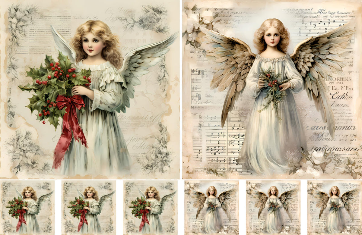 Vintage Angels Decoupage Rice Papers, 8 x 11.5 inch (A4) - 4 Sheets | 32 Pieces | 8 Unique Designs | Versatile Christmas Designs for Art Projects & Crafting by CRAFT KREATIVELY