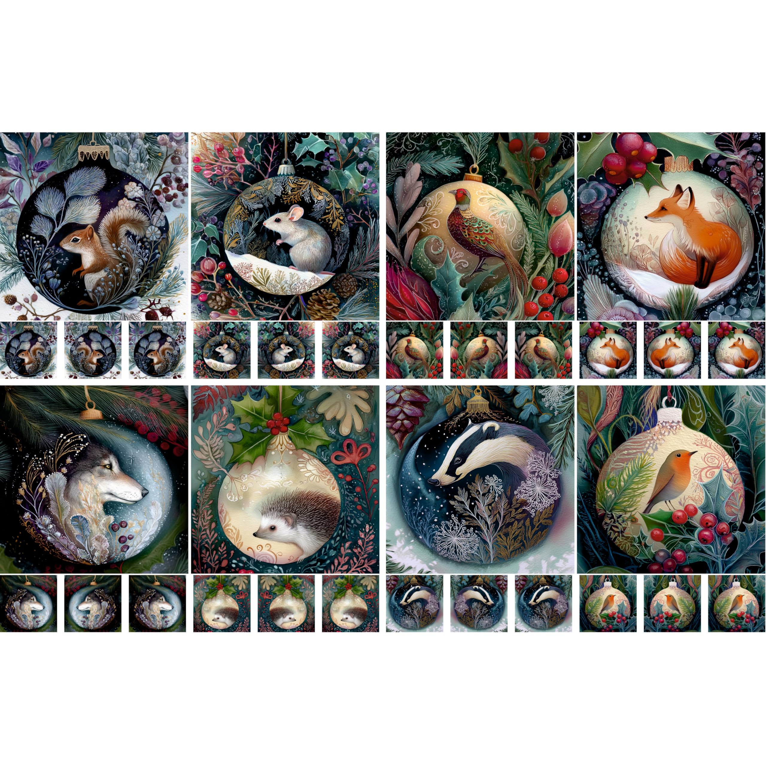 Animal Baubles Decoupage Rice Papers, 8 x 11.5 inch (A4) - 4 Sheets | 32 Pieces | 8 Unique Designs | Versatile Christmas Designs for Art Projects & Crafting by CRAFT KREATIVELY