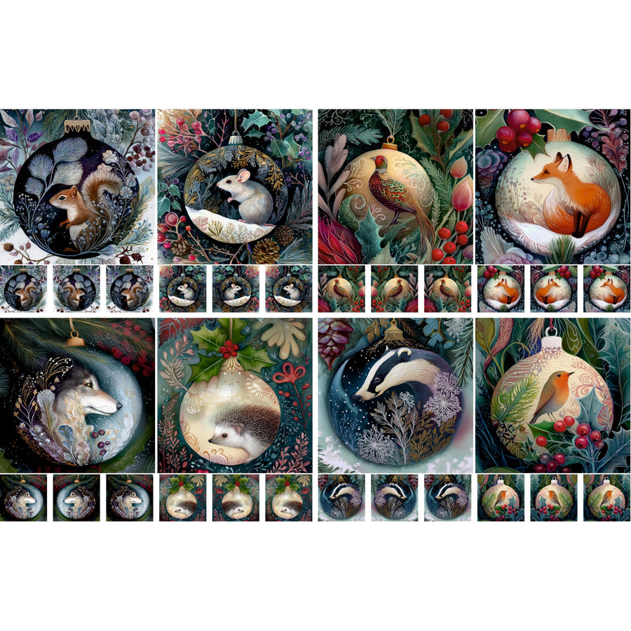 Animal Baubles Decoupage Rice Papers, 8 x 11.5 inch (A4) - 4 Sheets | 32 Pieces | 8 Unique Designs | Versatile Christmas Designs for Art Projects & Crafting by CRAFT KREATIVELY