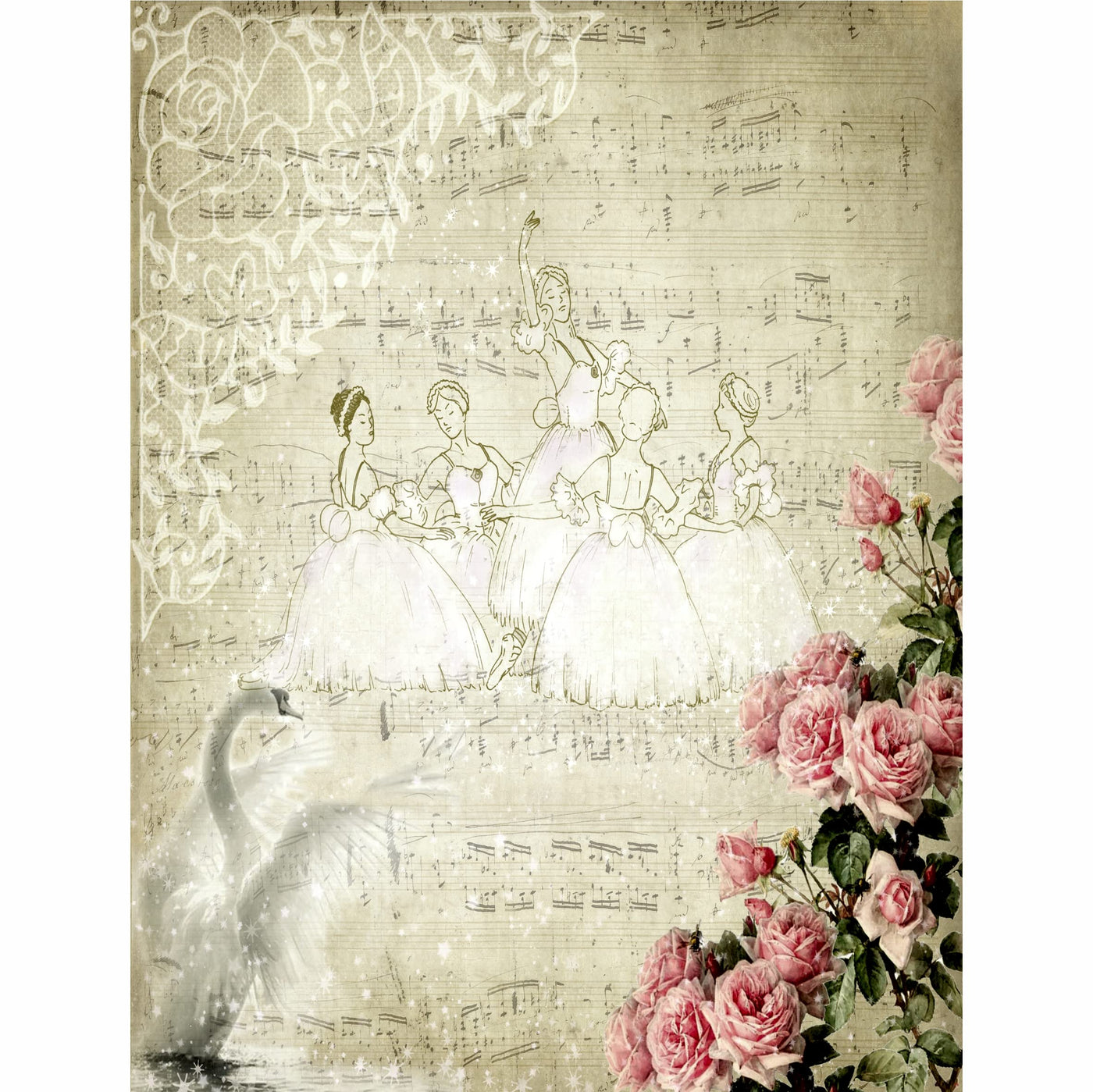 Ballet Background Mulberry Rice Paper, 20.5 x 26.5cm - 6 x Different Printed Mulberry Paper Images 30gsm Visible Fibres for Decoupage Crafts Mixed Media Collage Art