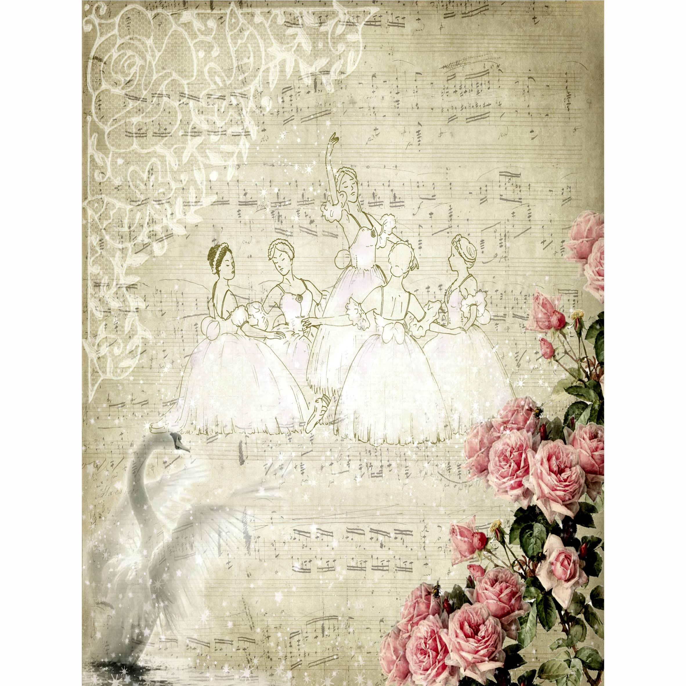 Ballet Background Mulberry Rice Paper, 20.5 x 26.5cm - 6 x Different Printed Mulberry Paper Images 30gsm Visible Fibres for Decoupage Crafts Mixed Media Collage Art