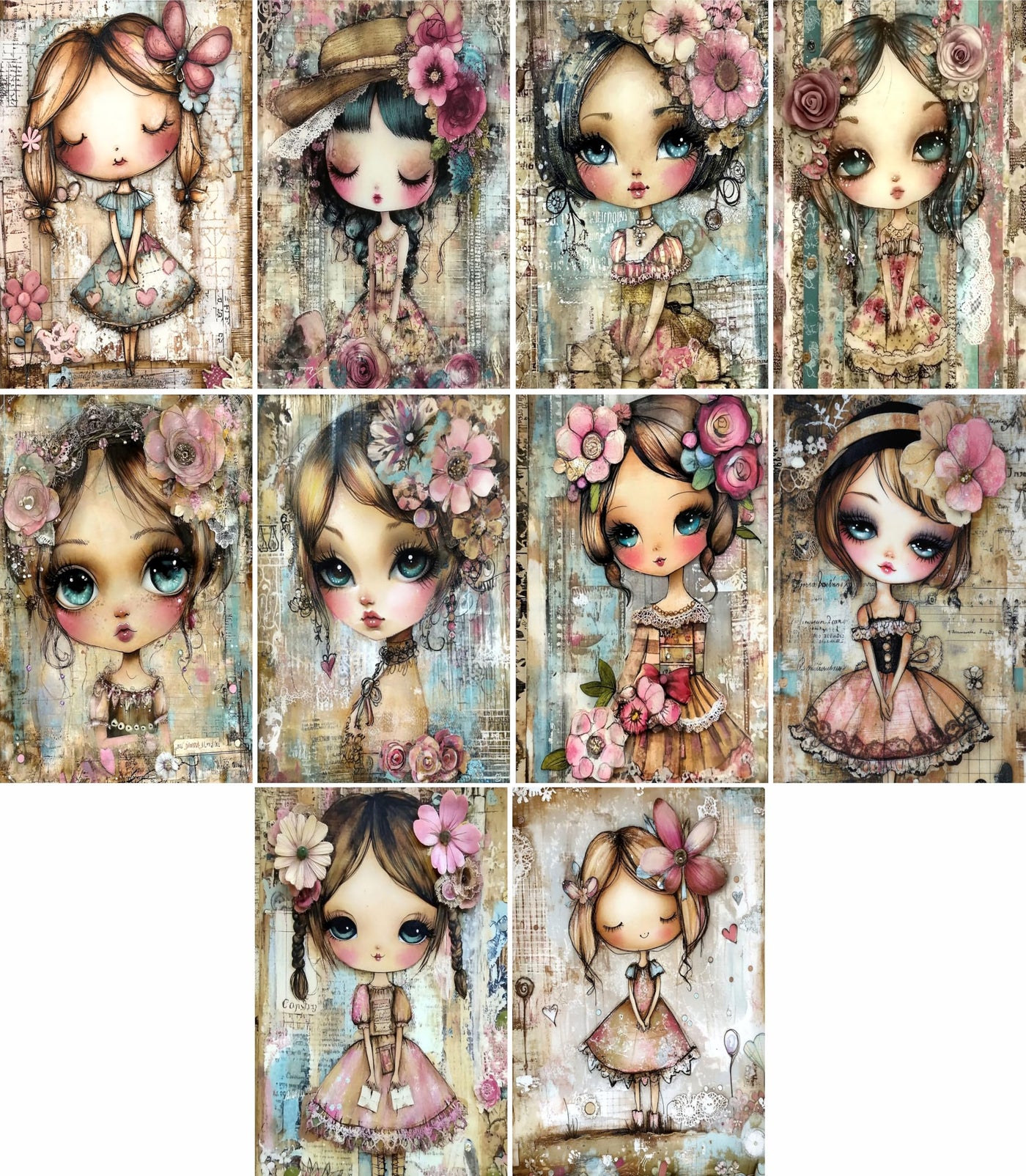 Big Eyed Girls Rice Papers, 20 x 26.5cm (6 Sheets) – Decoupage Paper 6x Designs for Collage, Mixed Media, Card Making & Crafts, Decoupage by CRAFT KREATIVELY