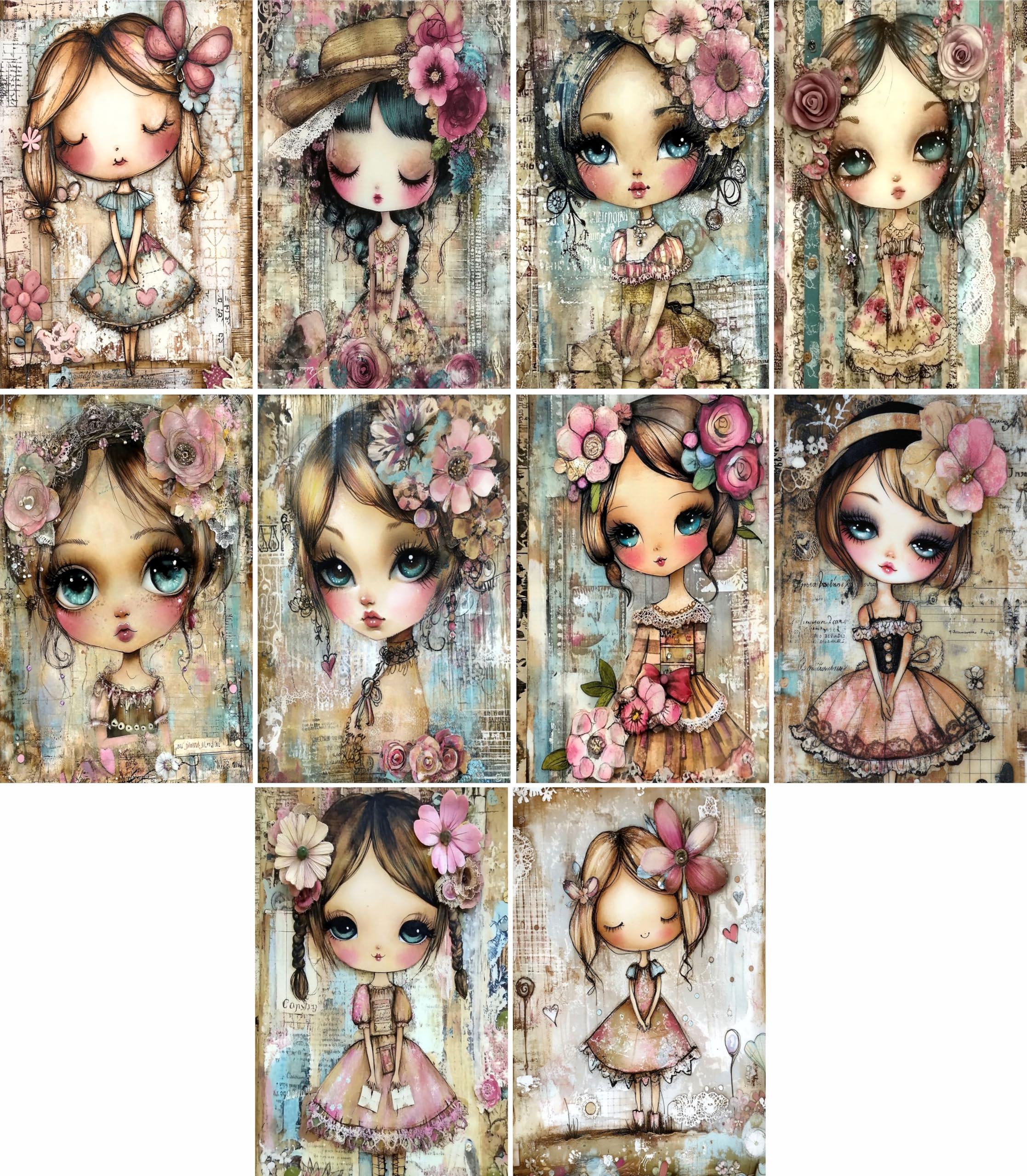 Big Eyed Girls Rice Papers, 20 x 26.5cm (6 Sheets) – Decoupage Paper 6x Designs for Collage, Mixed Media, Card Making & Crafts, Decoupage by CRAFT KREATIVELY