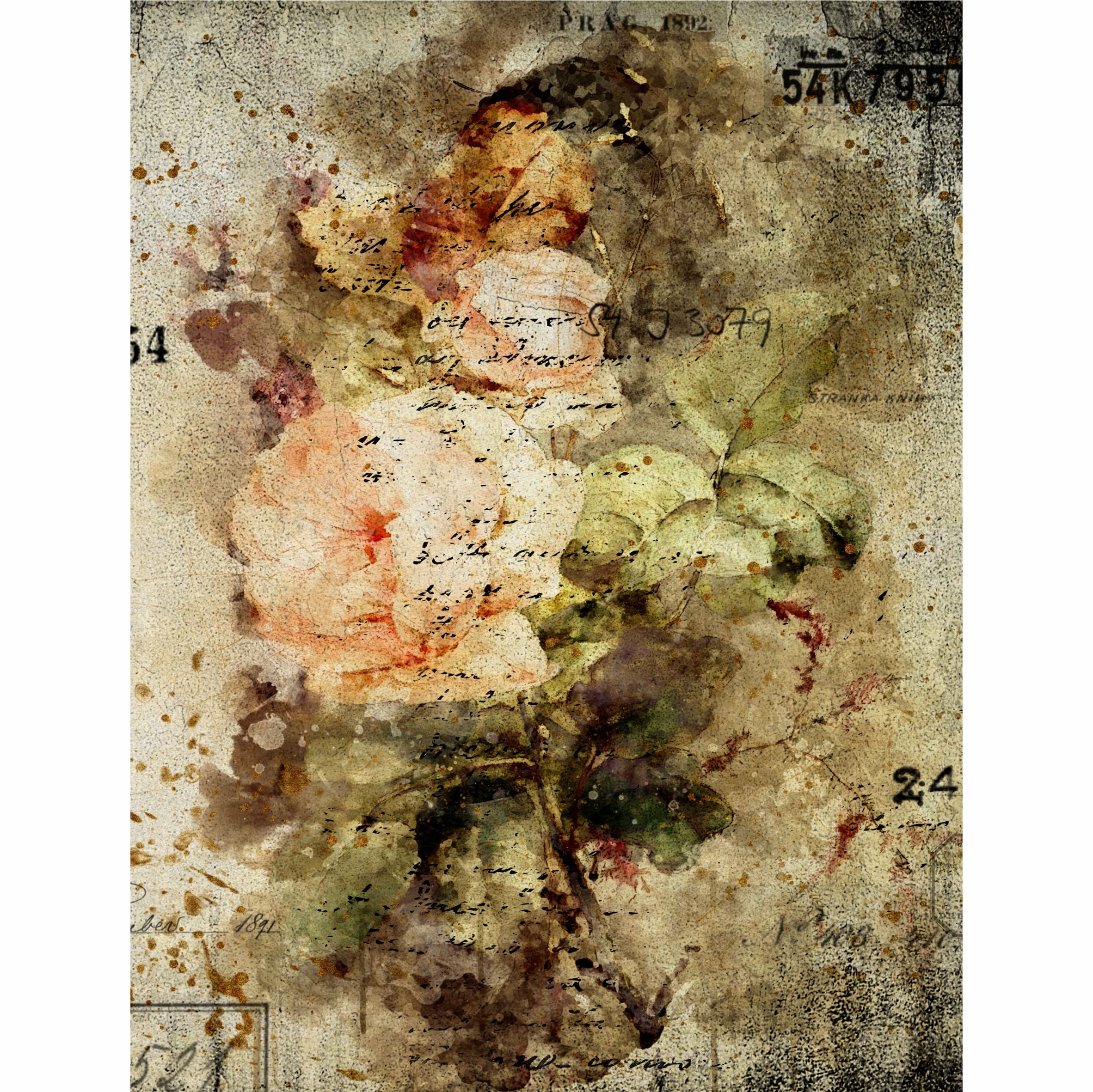 Distressed Bouquet Rice Paper, 20.32 x 26.67 cm - 6 x Different Printed Mulberry Paper Images 30gsm Visible Fibres for Decoupage Crafts Mixed Media Collage Art