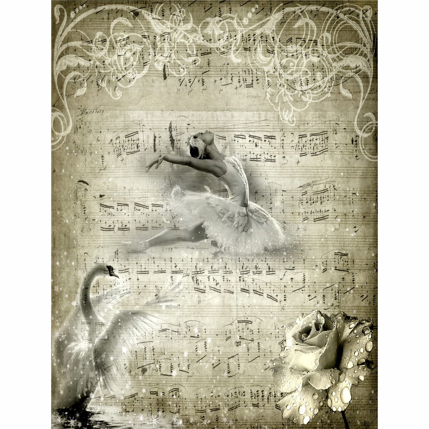 Ballet Background Mulberry Rice Paper, 20.5 x 26.5cm - 6 x Different Printed Mulberry Paper Images 30gsm Visible Fibres for Decoupage Crafts Mixed Media Collage Art