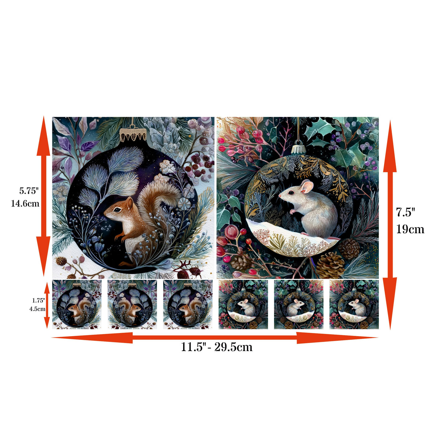 Animal Baubles Decoupage Rice Papers, 8 x 11.5 inch (A4) - 4 Sheets | 32 Pieces | 8 Unique Designs | Versatile Christmas Designs for Art Projects & Crafting by CRAFT KREATIVELY
