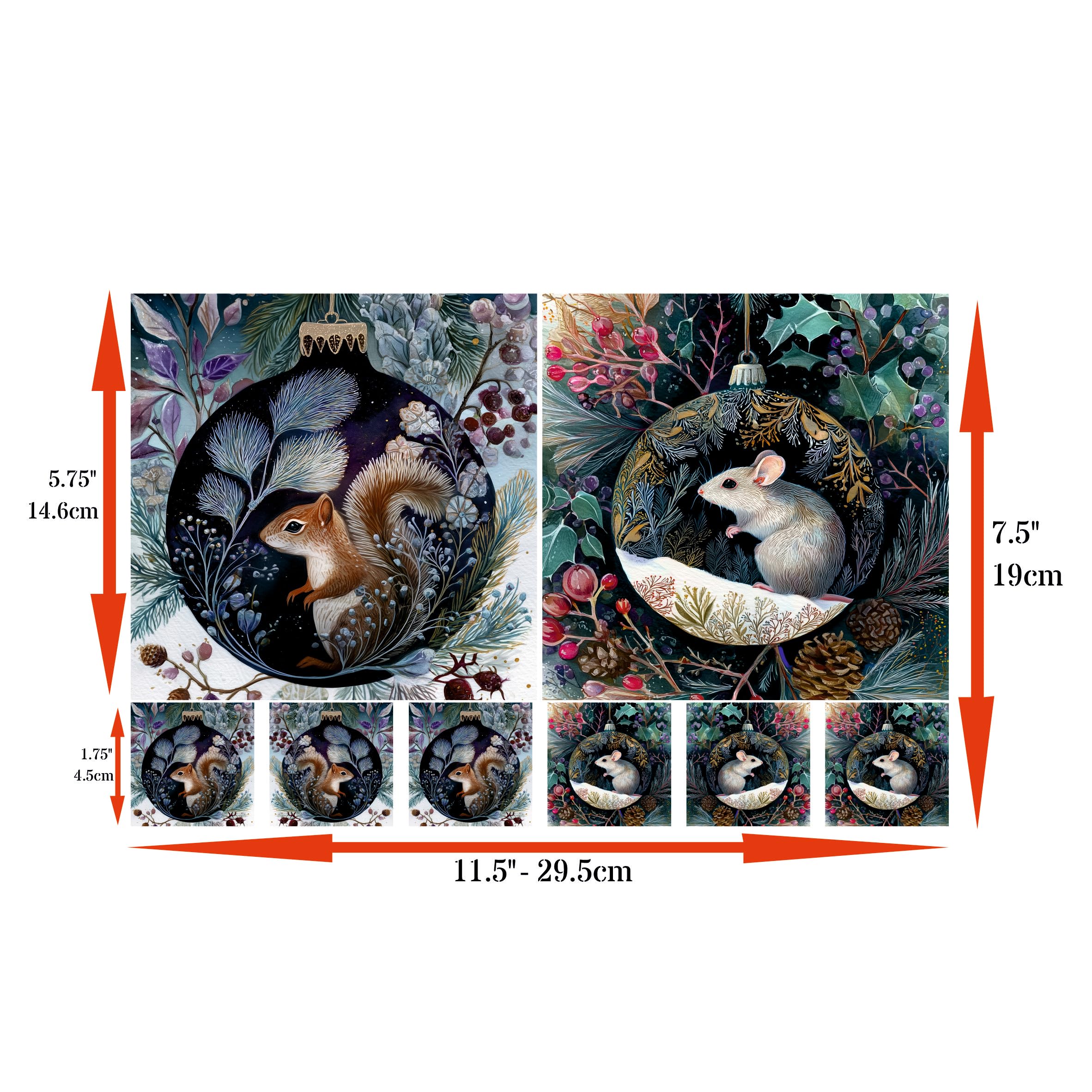 Animal Baubles Decoupage Rice Papers, 8 x 11.5 inch (A4) - 4 Sheets | 32 Pieces | 8 Unique Designs | Versatile Christmas Designs for Art Projects & Crafting by CRAFT KREATIVELY