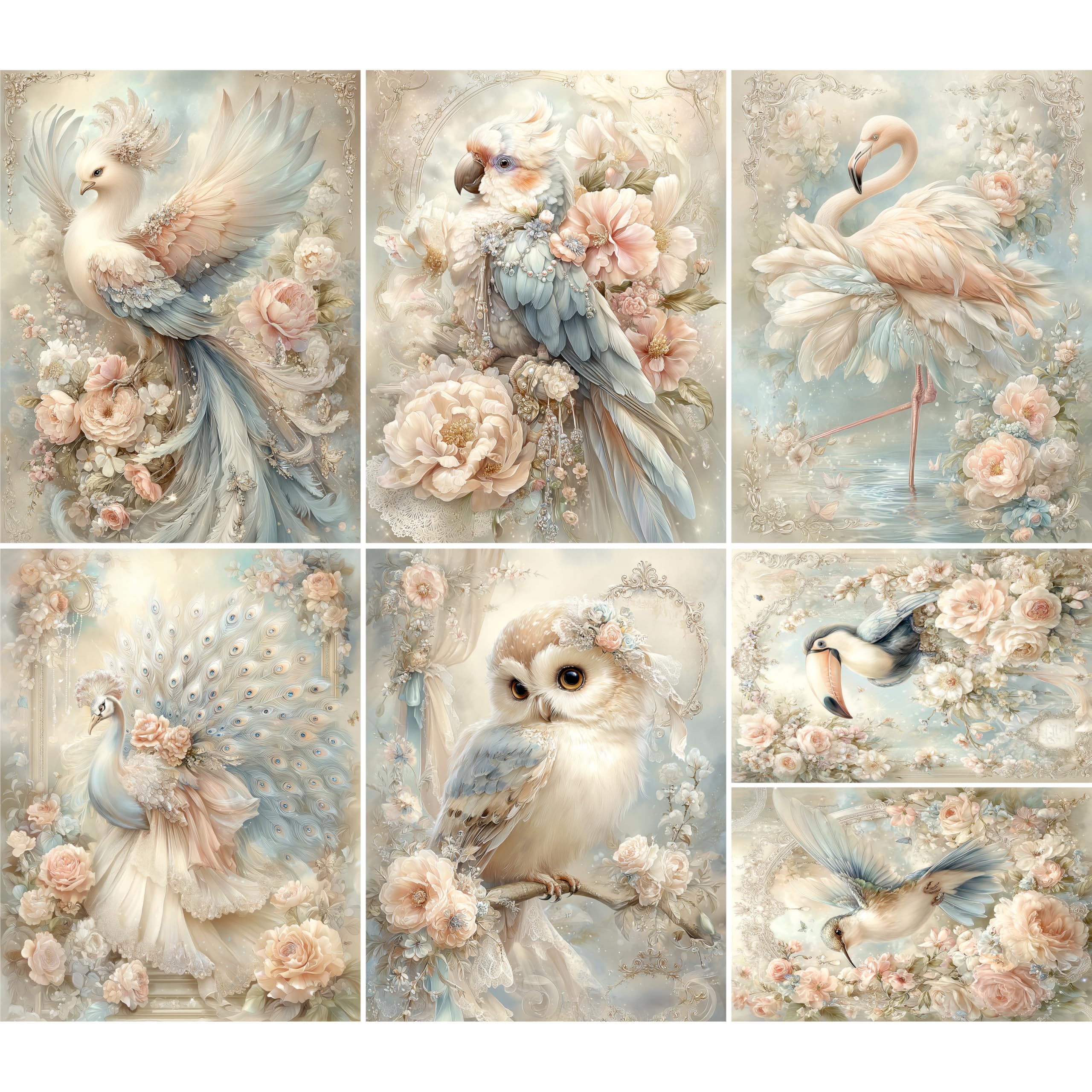 Decoupage Rice Papers - 6 Pieces | 6 Unique Designs | Versatile Decoupage Designs for Art Projects & Crafting by CRAFT KREATIVELY (Birds)