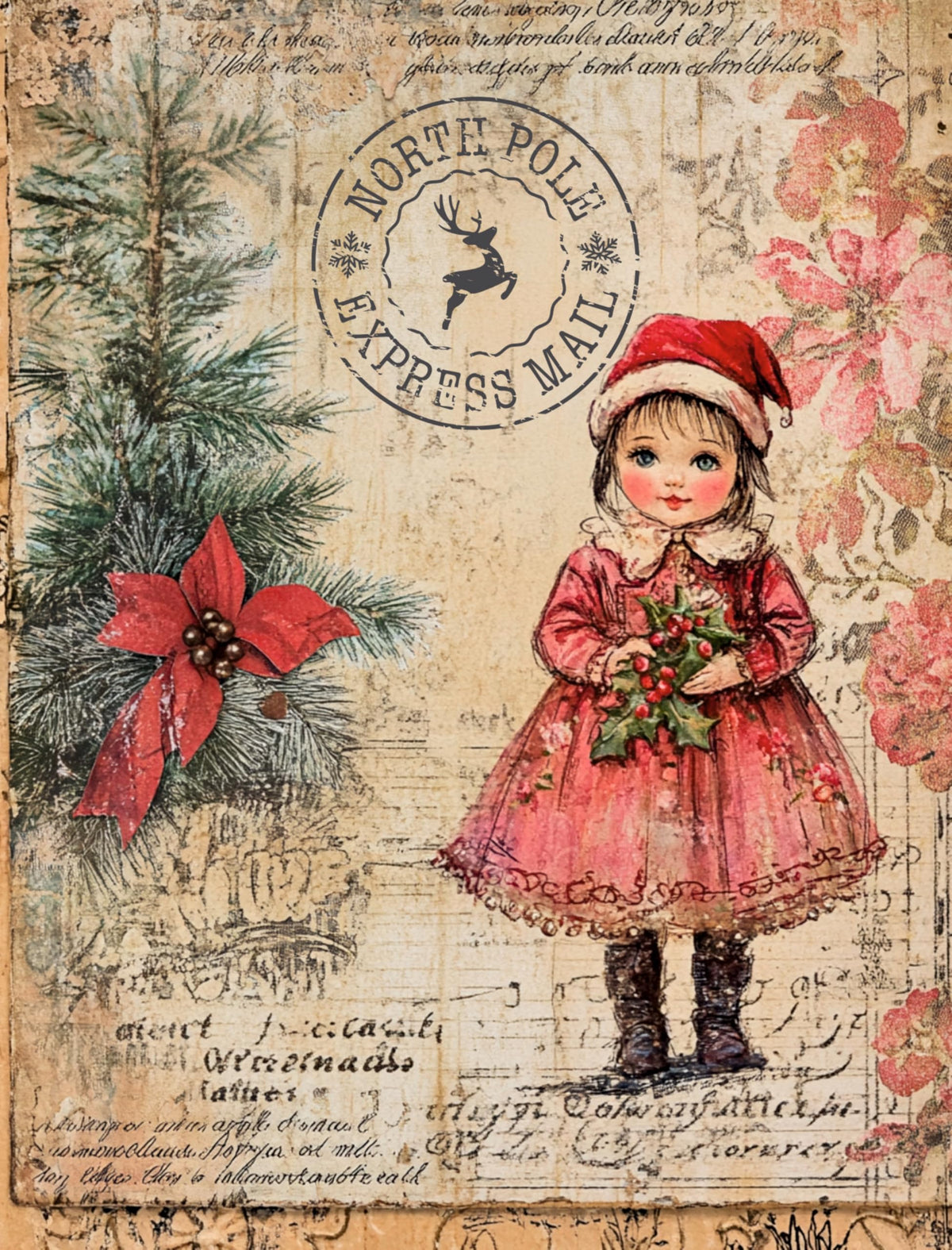 Vintage Pink Christmas Decoupage Rice Papers, 21 x 26.5cm - 6 Sheets | 6 Unique Designs | Versatile Christmas Designs for Art Projects & Crafting by CRAFT KREATIVELY
