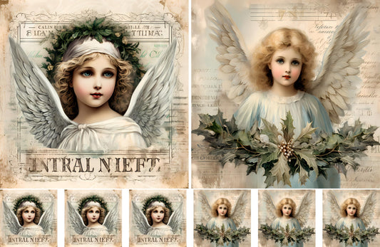 Vintage Angels Decoupage Rice Papers, 8 x 11.5 inch (A4) - 4 Sheets | 32 Pieces | 8 Unique Designs | Versatile Christmas Designs for Art Projects & Crafting by CRAFT KREATIVELY