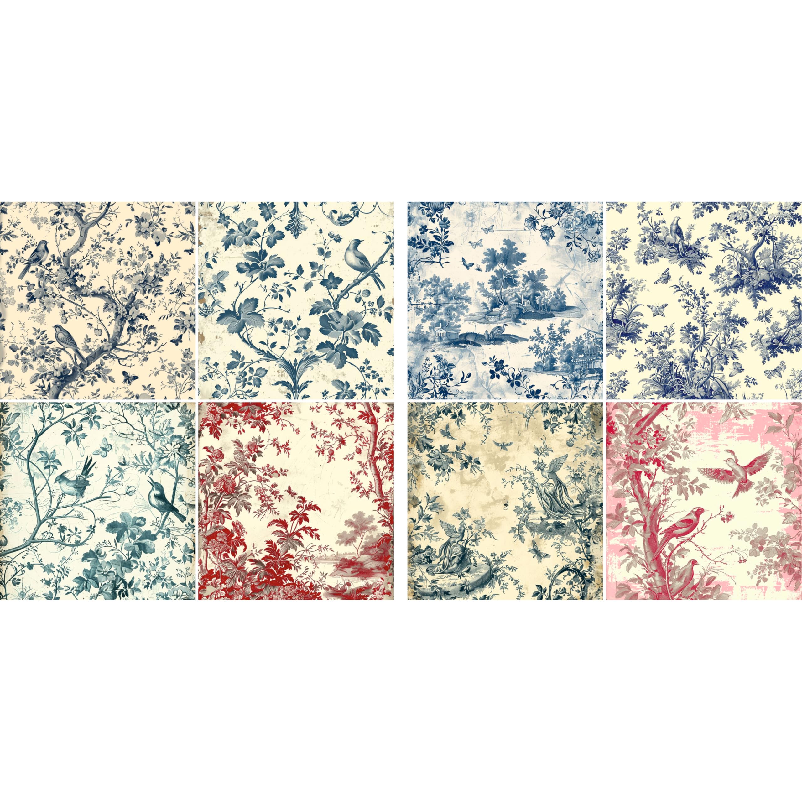 Decoupage Rice Paper (2 pc) - 8x Decoupage Toile de Jouy Designs for Collage, Card Making & Crafts, Decoupage by CRAFT KREATIVELY