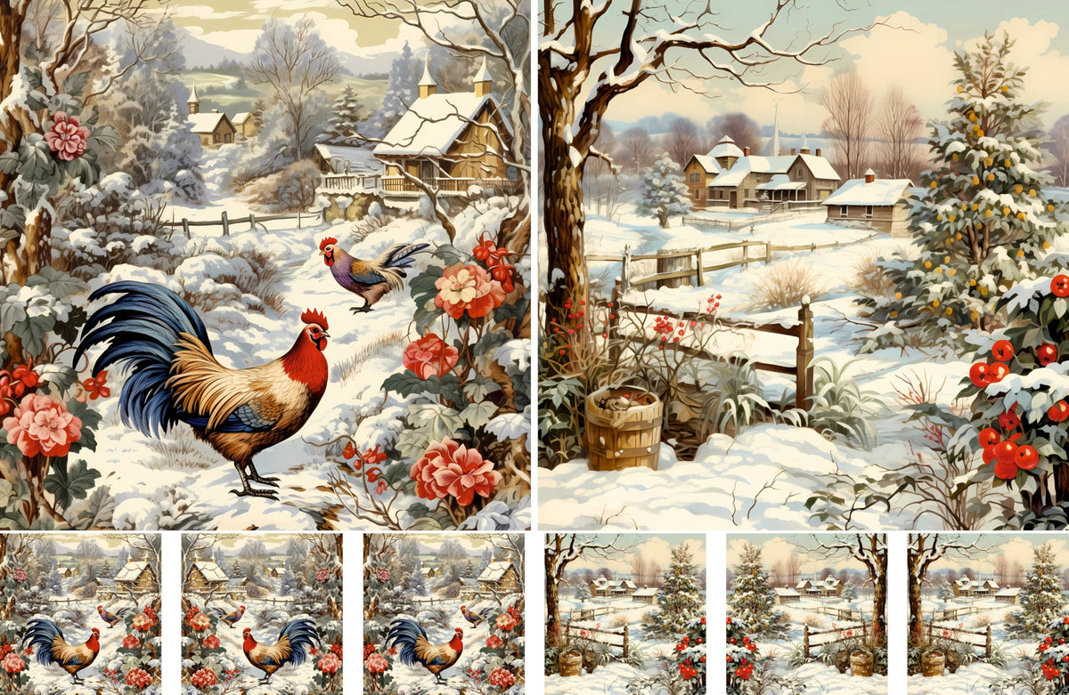 Winter Farm Decoupage Rice Papers, 8 x 11.5 inch (A4) - 4 Sheets | 32 Pieces | 8 Unique Designs | Versatile Christmas Designs for Art Projects & Crafting by CRAFT KREATIVELY