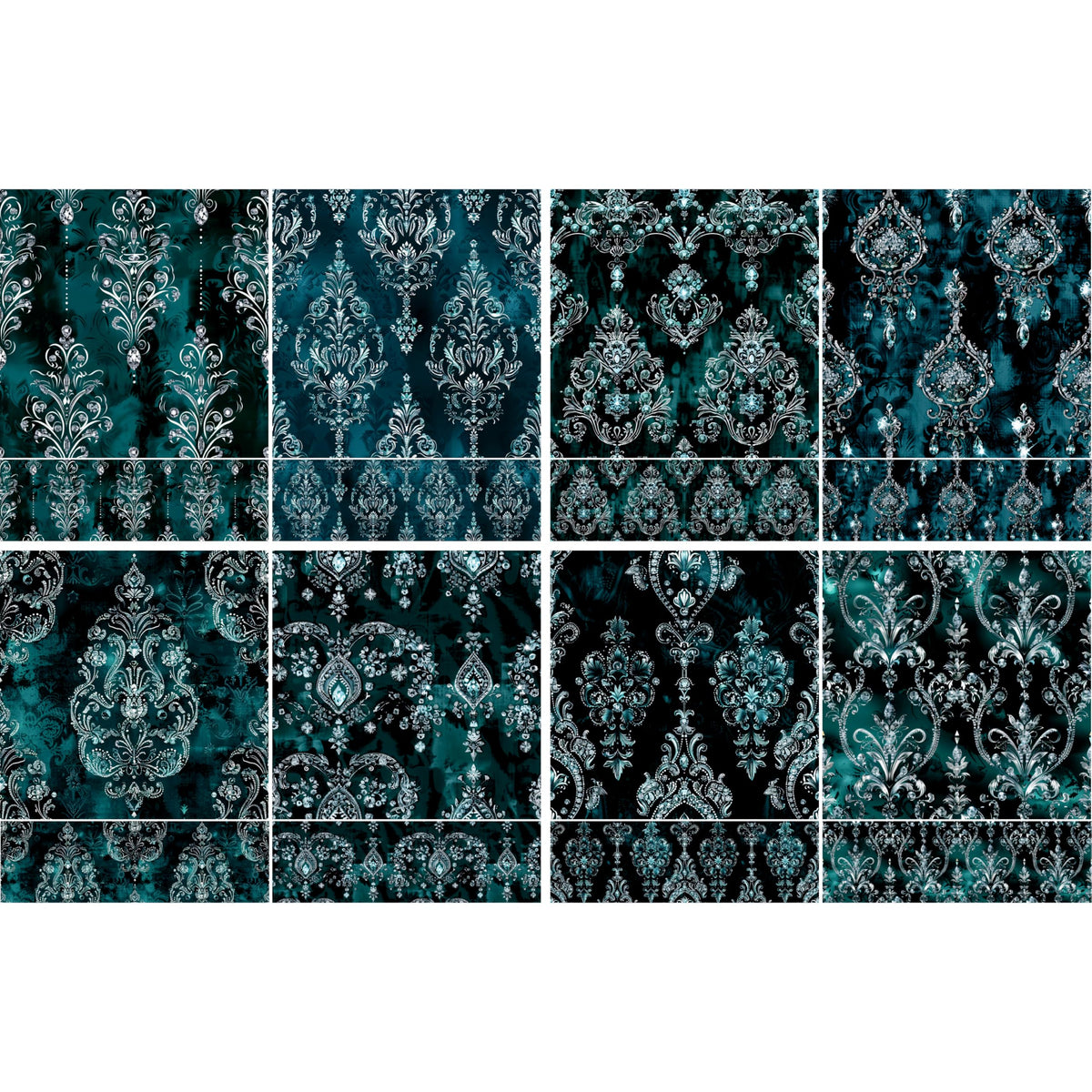 Teal Damask Decoupage Rice Papers, 8 x 11.5 inch (A4) - 4 Sheets | 16 Pieces | 8 Unique Designs | Versatile Christmas Designs for Art Projects & Crafting by CRAFT KREATIVELY