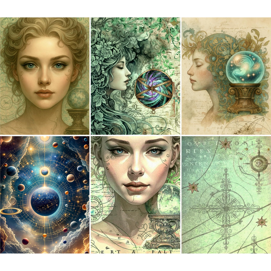 Decoupage Rice Papers - 6 Pieces | 6 Unique Designs | Versatile Decoupage Designs for Art Projects & Crafting by CRAFT KREATIVELY (Cosmic)
