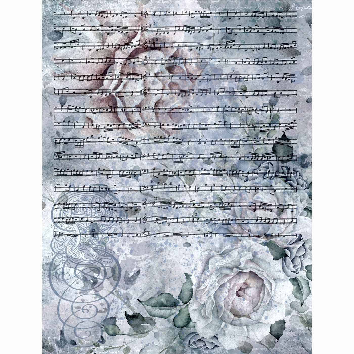Blue Background Mulberry Rice Paper, 20.5 x 26.5cm - 6 x Different Printed Mulberry Paper Images 30gsm Visible Fibres for Decoupage Crafts Mixed Media Collage Art