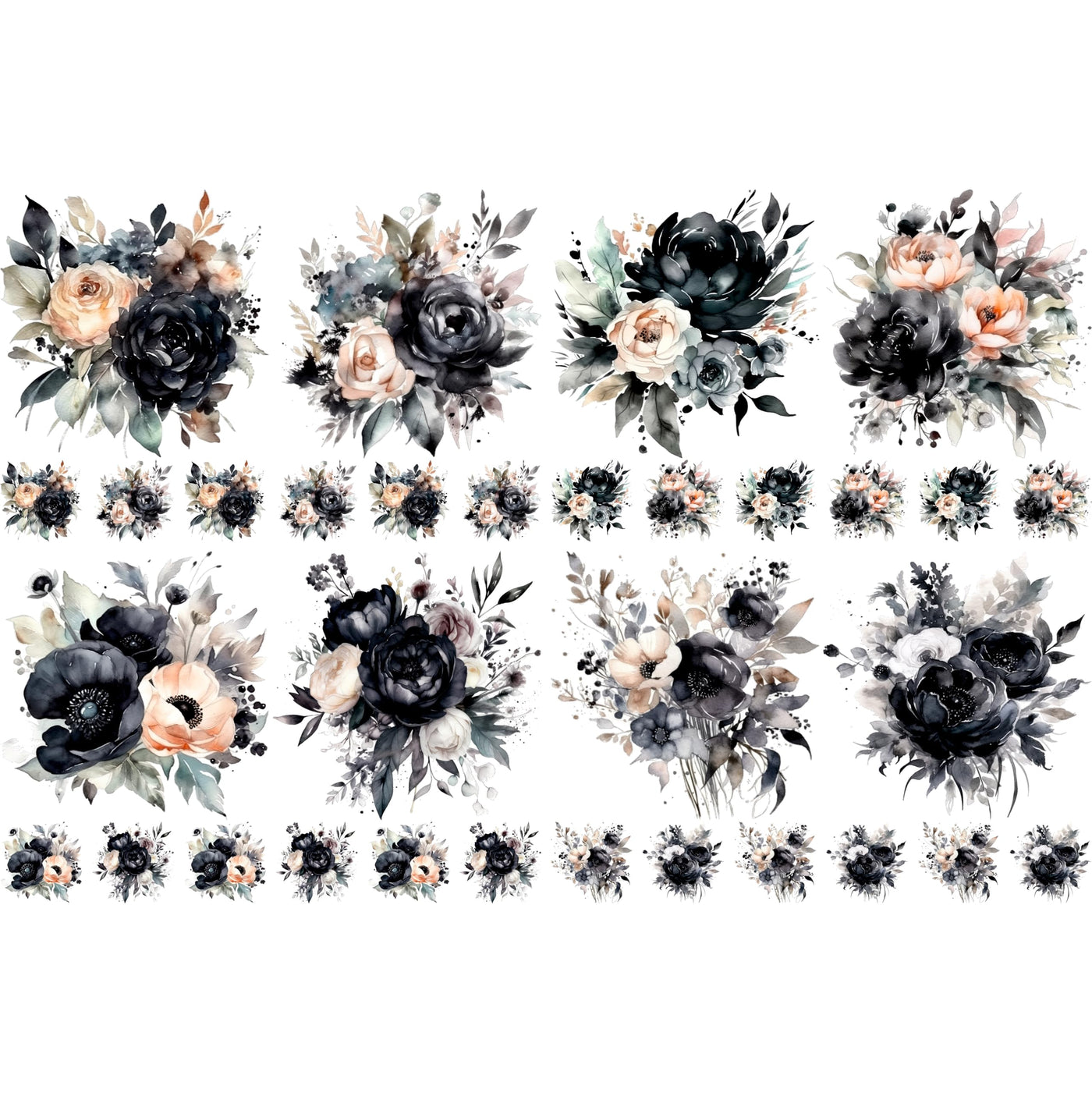 Black Bouquet Rice Papers, 8 x 11.5 inch (A4) - 4 Pages | 32 Pieces | 8 Unique Designs | Versatile Decoupage Designs for Art Projects & Crafting by CRAFT KREATIVELY