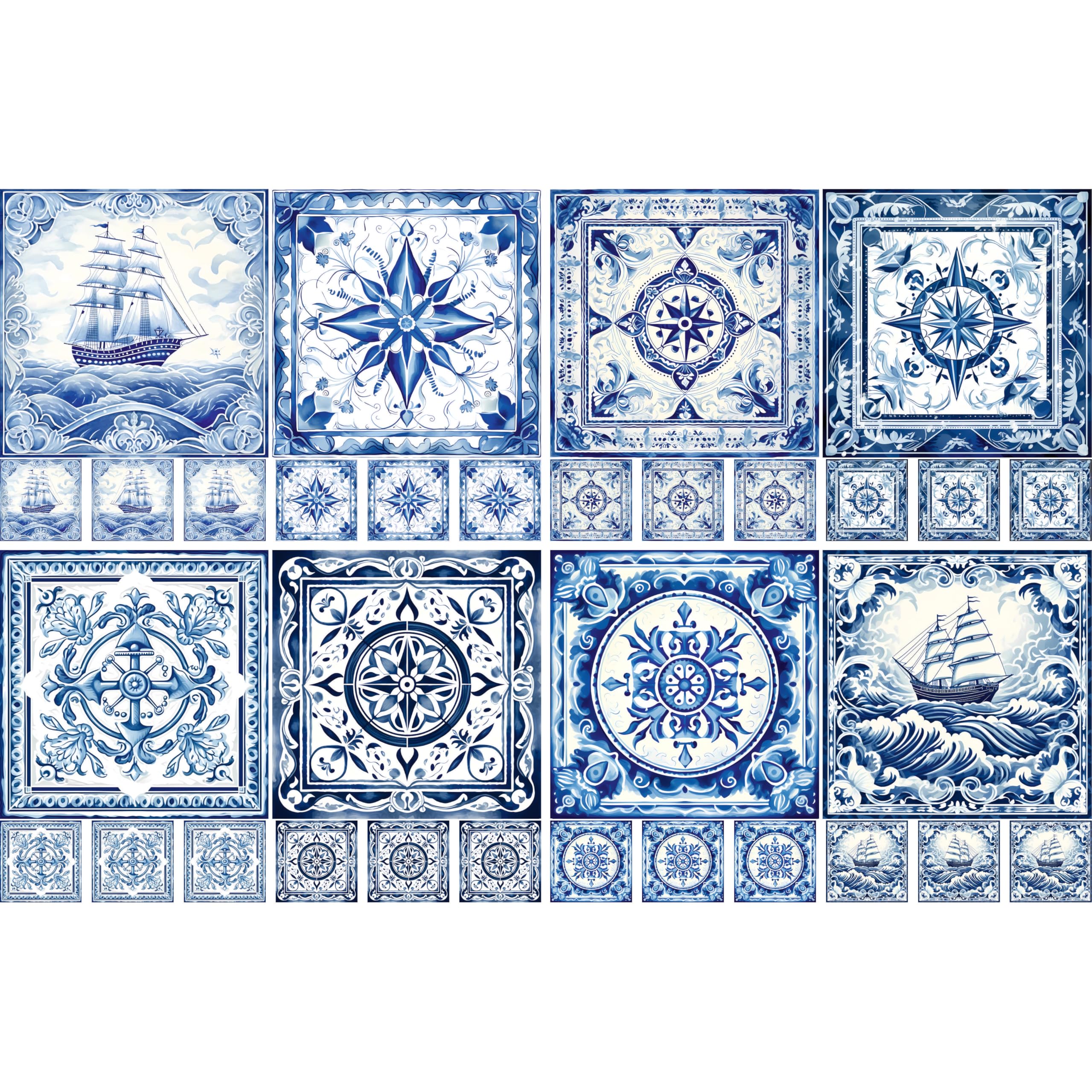 Delft Tiles Decoupage Rice Papers, 8 x 11.5 inch (A4) - 4 Sheets | 32 Pieces | 8 Unique Designs | Versatile Christmas Designs for Art Projects & Crafting by CRAFT KREATIVELY